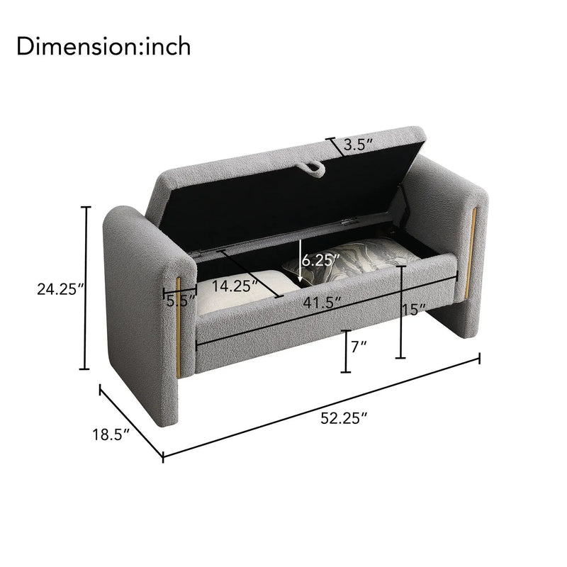 Modern Teddy Upholstered Large Bed End Bench With Arms And Storage by Unique Piece Furniture