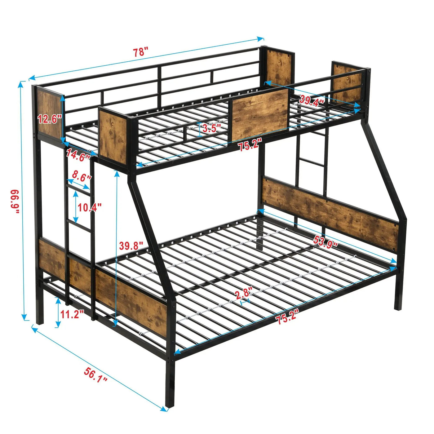 Modern Metal Bunk Bed With Side Ladders And Guardrail by HouseOfZazla