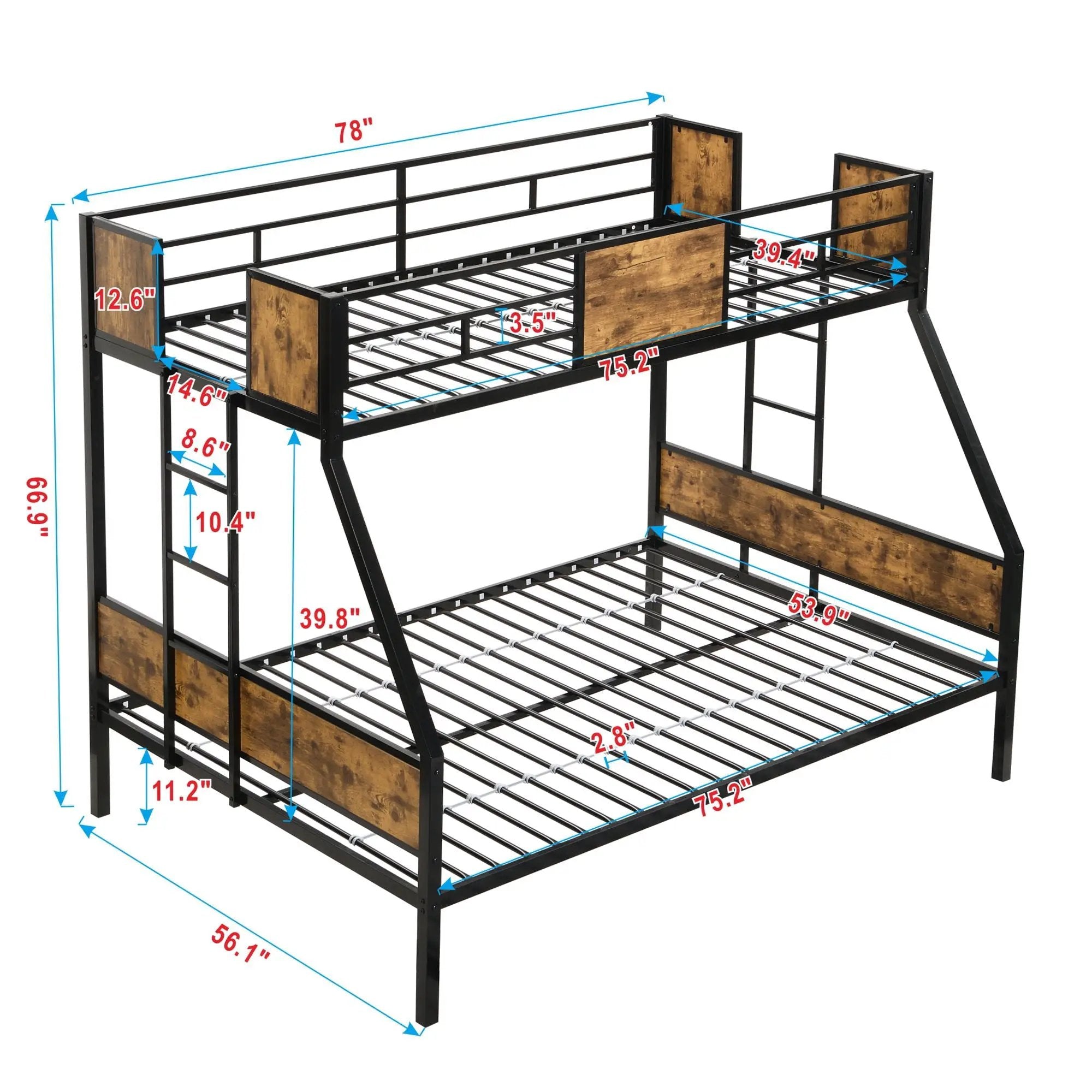 Modern Metal Bunk Bed With Side Ladders And Guardrail by Unique Piece Furniture