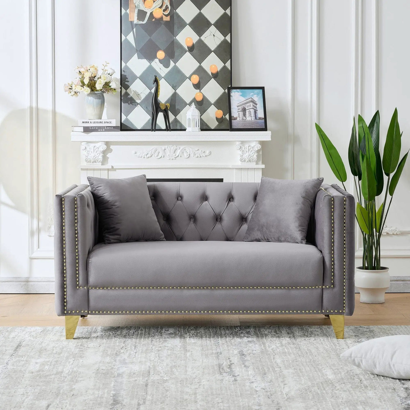 2 Seater Deep Seat Sofa With Button Nailhead, Square Arm by HouseOfZazla