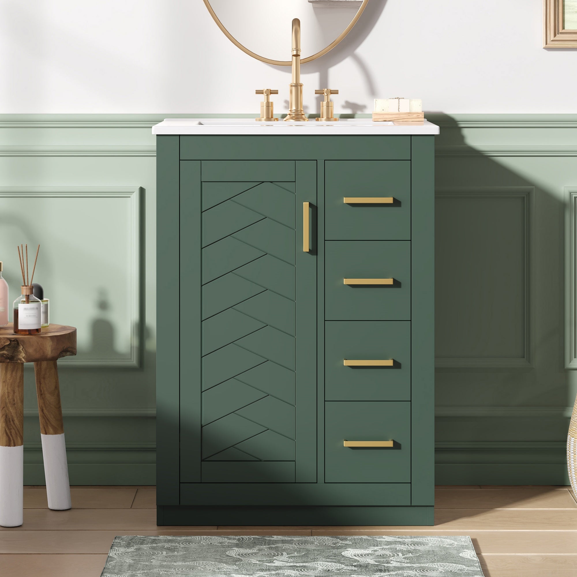 24" Bathroom Vanity with Integrated Ceramic Sink and Storage by HouseOfZazla