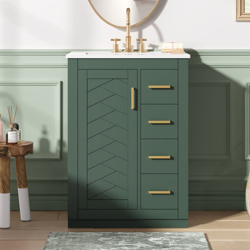 24" Bathroom Vanity with Integrated Ceramic Sink and Storage by HouseOfZazla