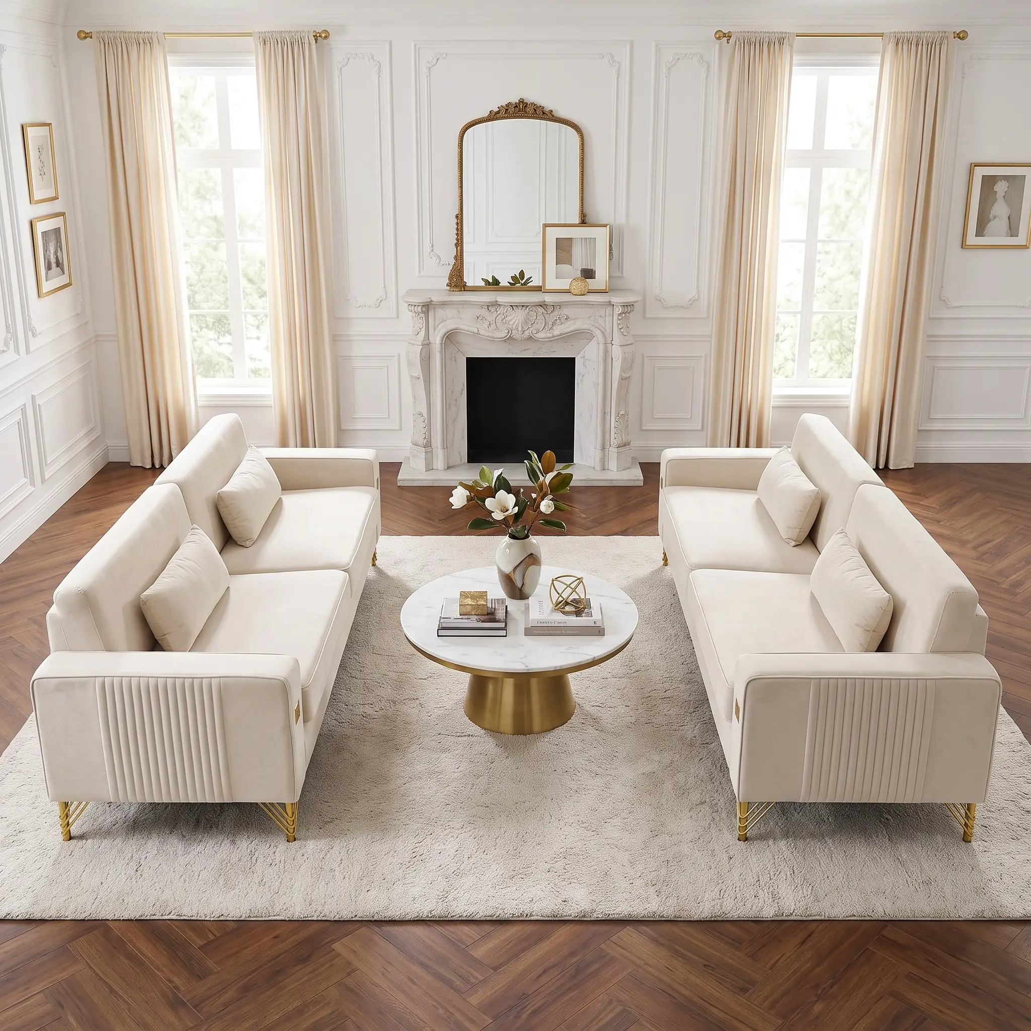 Ivory White 2-Piece Velvet Sofa Set by HouseOfZazla