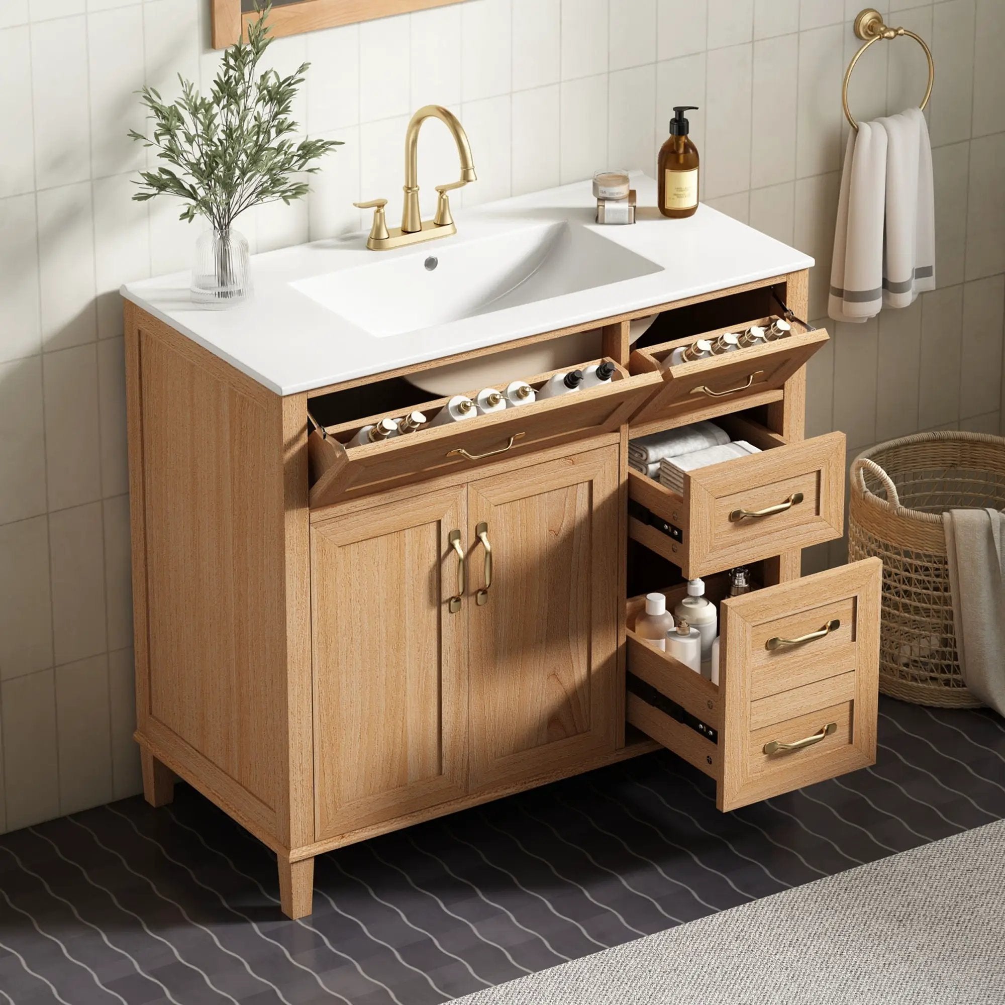 Bathroom Vanity With Sink, Soft Close Doors & Drawers - Wood by HouseOfZazla