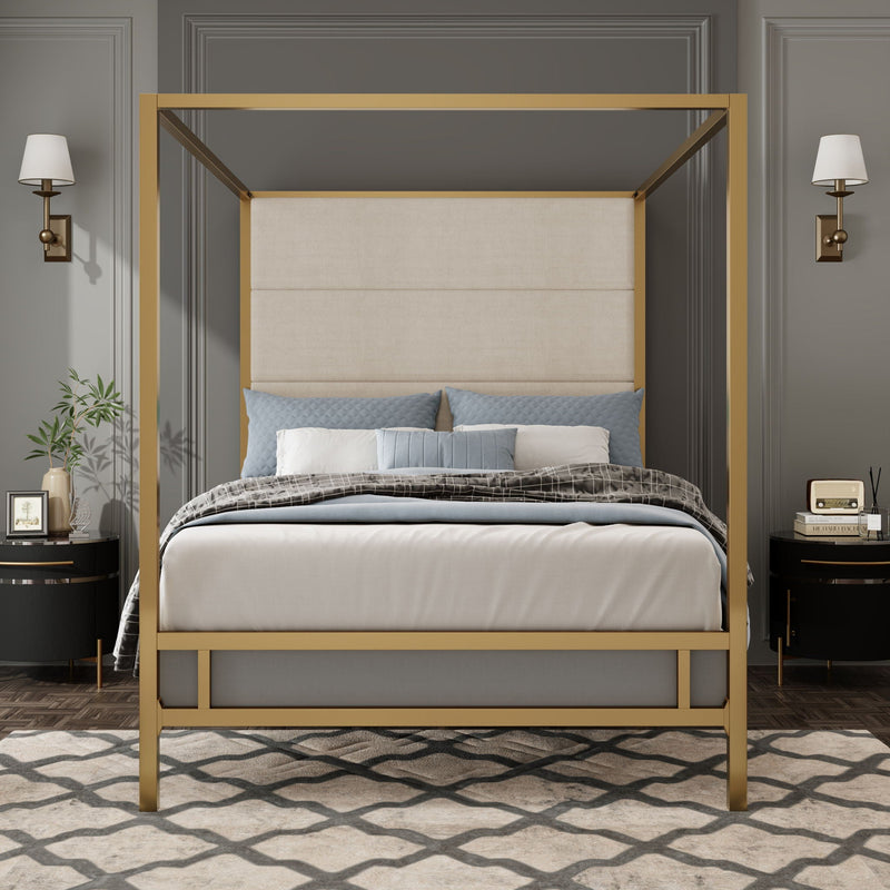 Canopy Bed With Tall Upholstered Headboard, 4 Poster Frame by HouseOfZazla