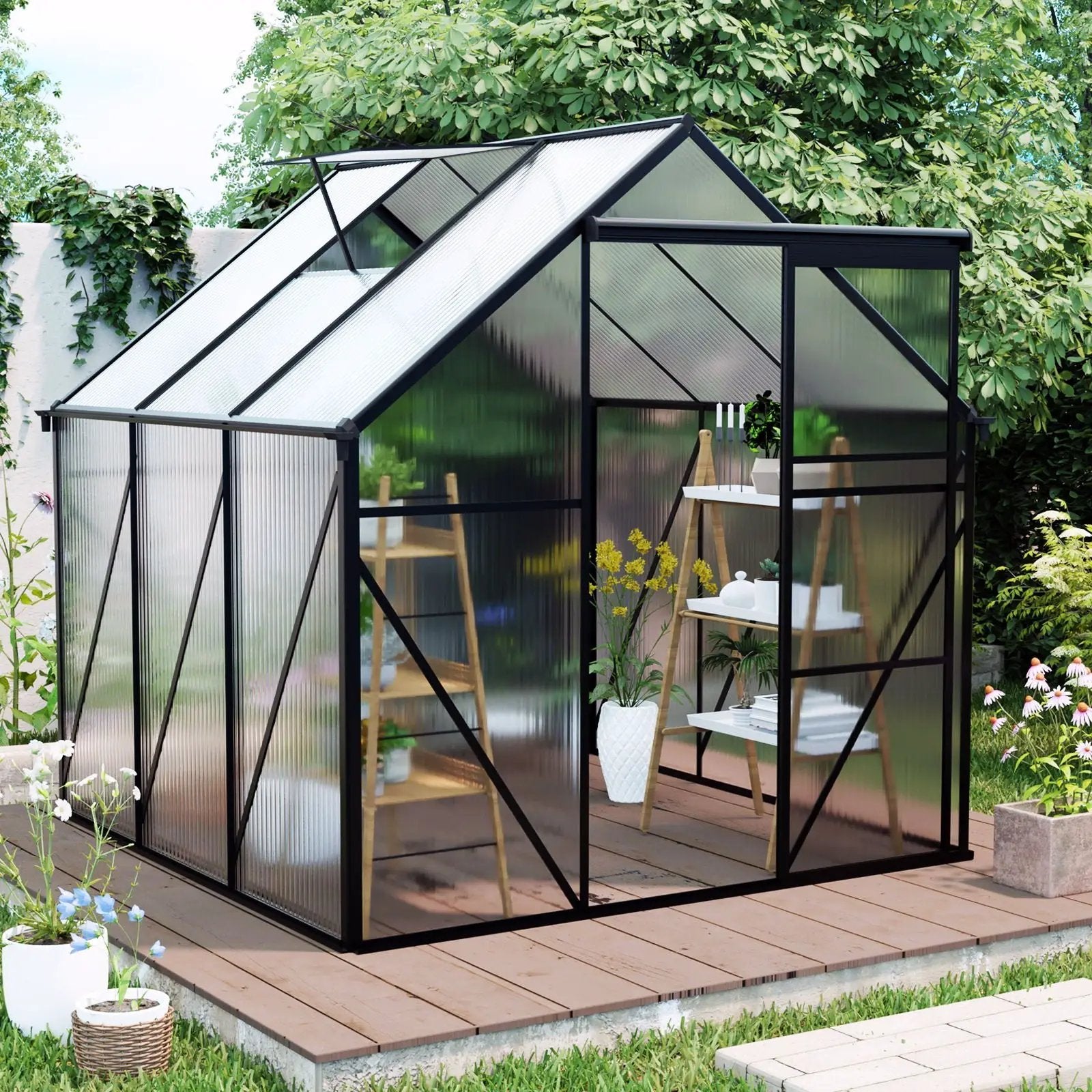 Polycarbonate house Raised Base And Anchor Aluminum Heavy Duty Walk-In houses For Outdoor Backyard In All Season by HouseOfZazla