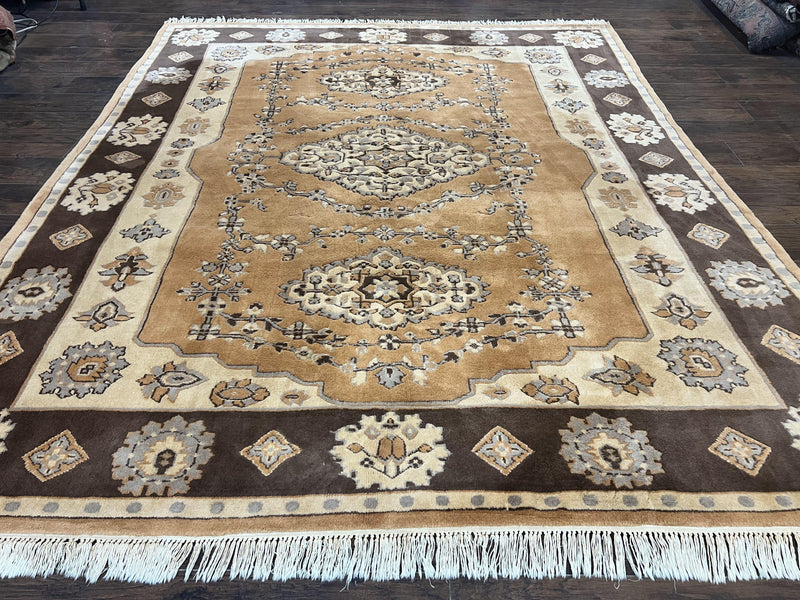 Indian Oushak Rug 8x10, Wool Hand Knotted Vintage Carpet by Jewel Rugs