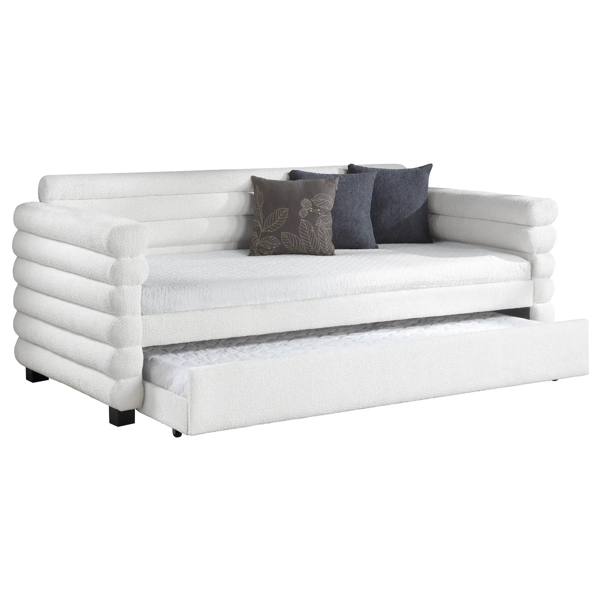 Patricia Boucle Upholstered Twin Day Bed with Trundle White by Unique Piece Furniture