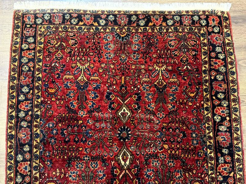 Antique Persian Sarouk Rug 3x4, Red, Floral, 1920s Wool Rug by Jewel Rugs