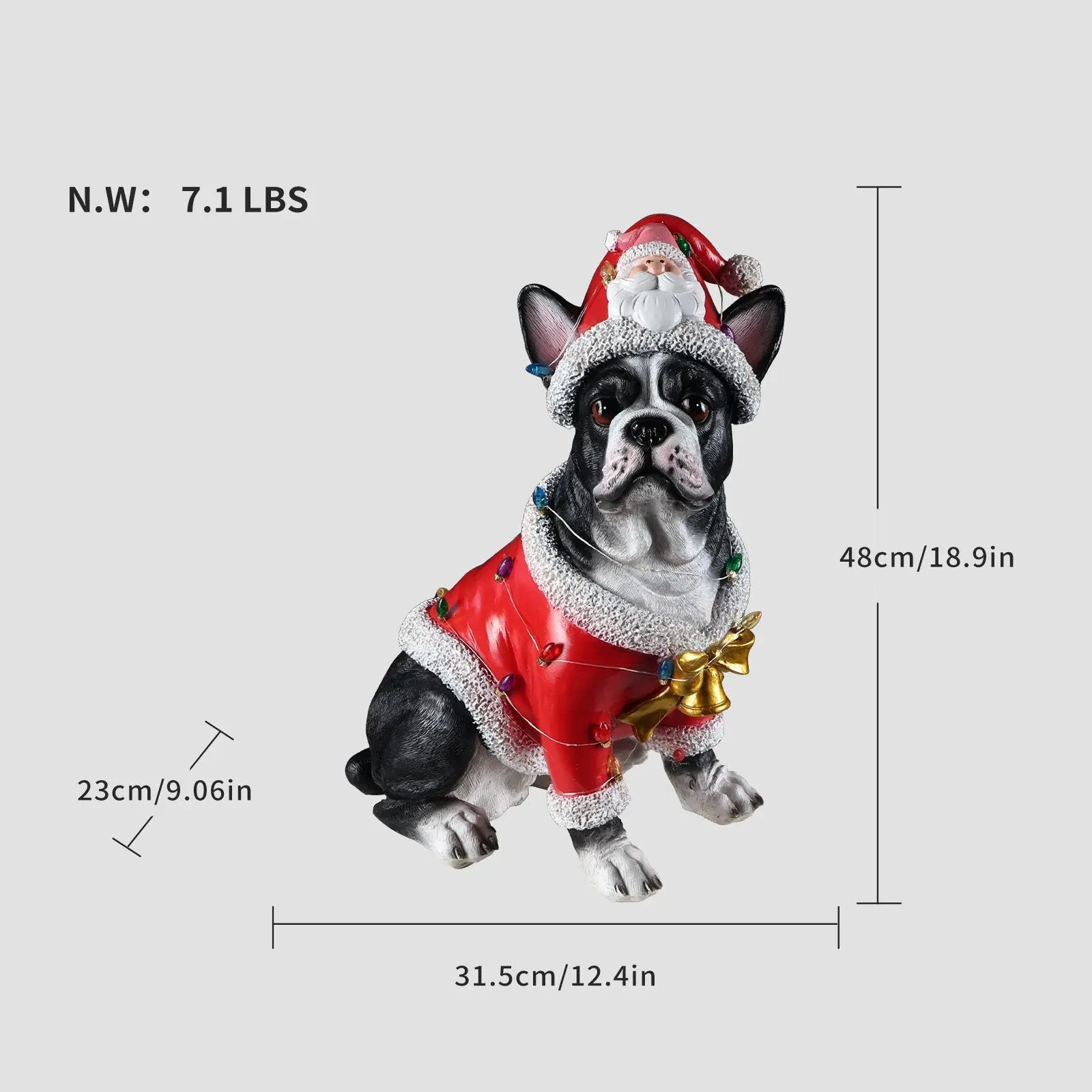 Christmas French Bulldog Statue, Holiday Dog Figurine in Santa Outfit by HouseOfZazla
