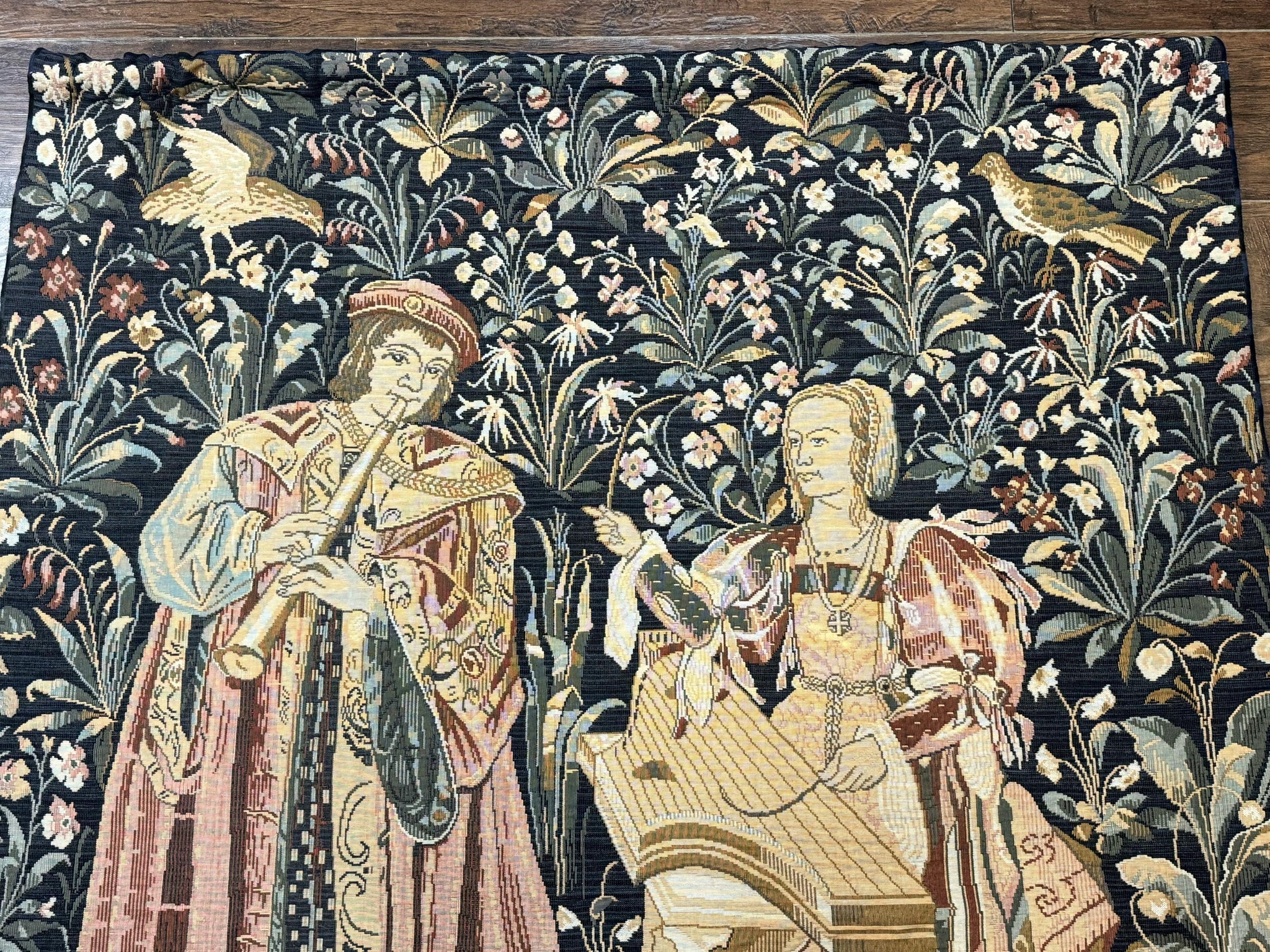 Vintage Belgium Tapestry 4x5, The Concet Musicians, Green by Jewel Rugs