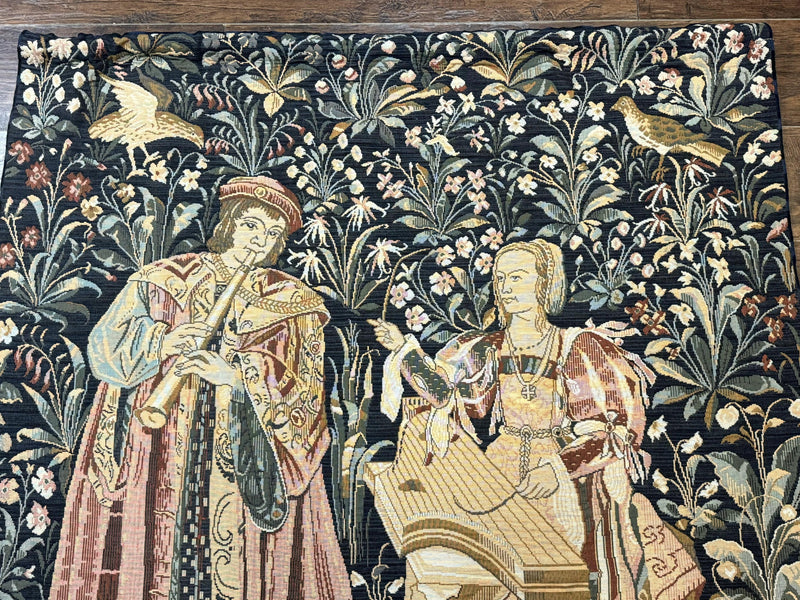 Vintage Belgium Tapestry 4x5, The Concet Musicians, Green by Jewel Rugs