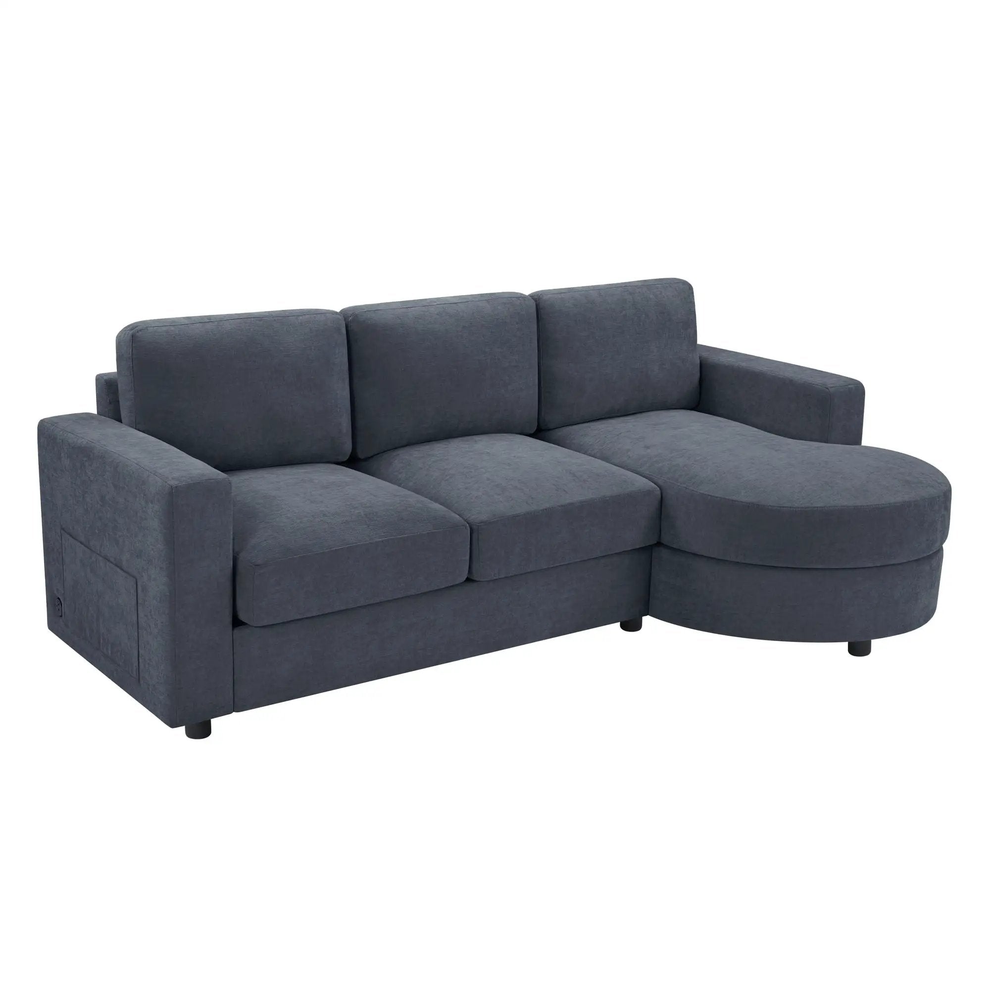 Modern L-Shaped Sectional Sofa With Curved Chaise, USB Ports, And Side Storage Pockets by HouseOfZazla