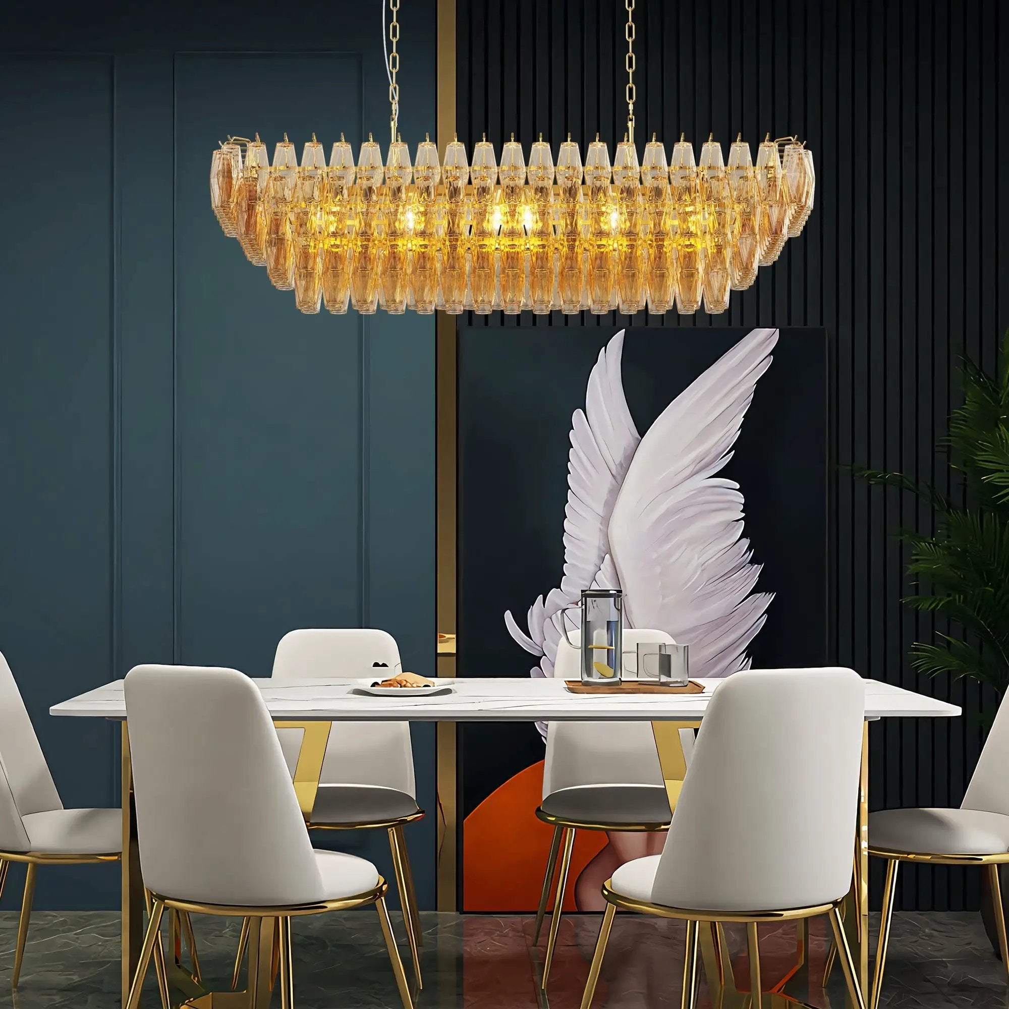 Modern Chandeliers for Dining Room, 54" Large Rectangle Gold Kitchen Chandelier Over Table by HouseOfZazla