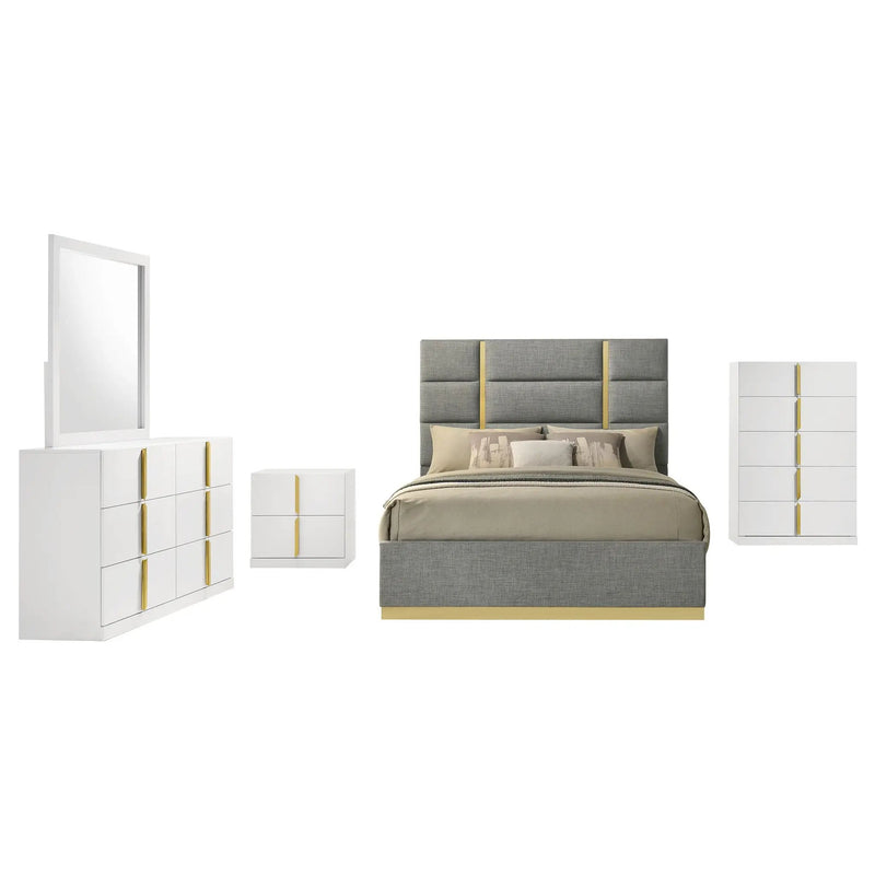 Ines 5-piece Queen Bedroom Set Grey and White High Gloss by Unique Piece Furniture
