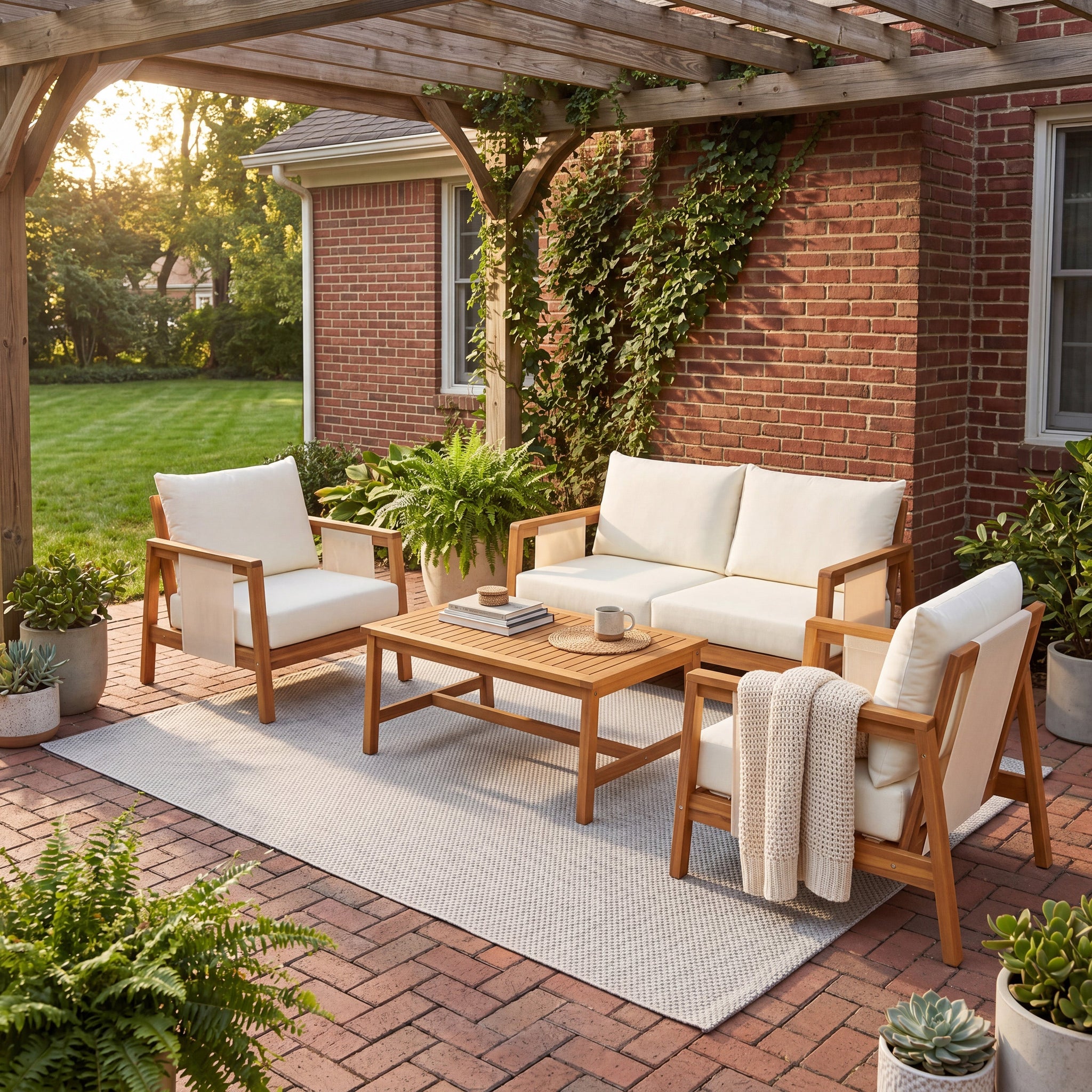 4-Pieces Sofa Set with Cushions Outdoor Loveseat & Coffee Table Set by HouseOfZazla