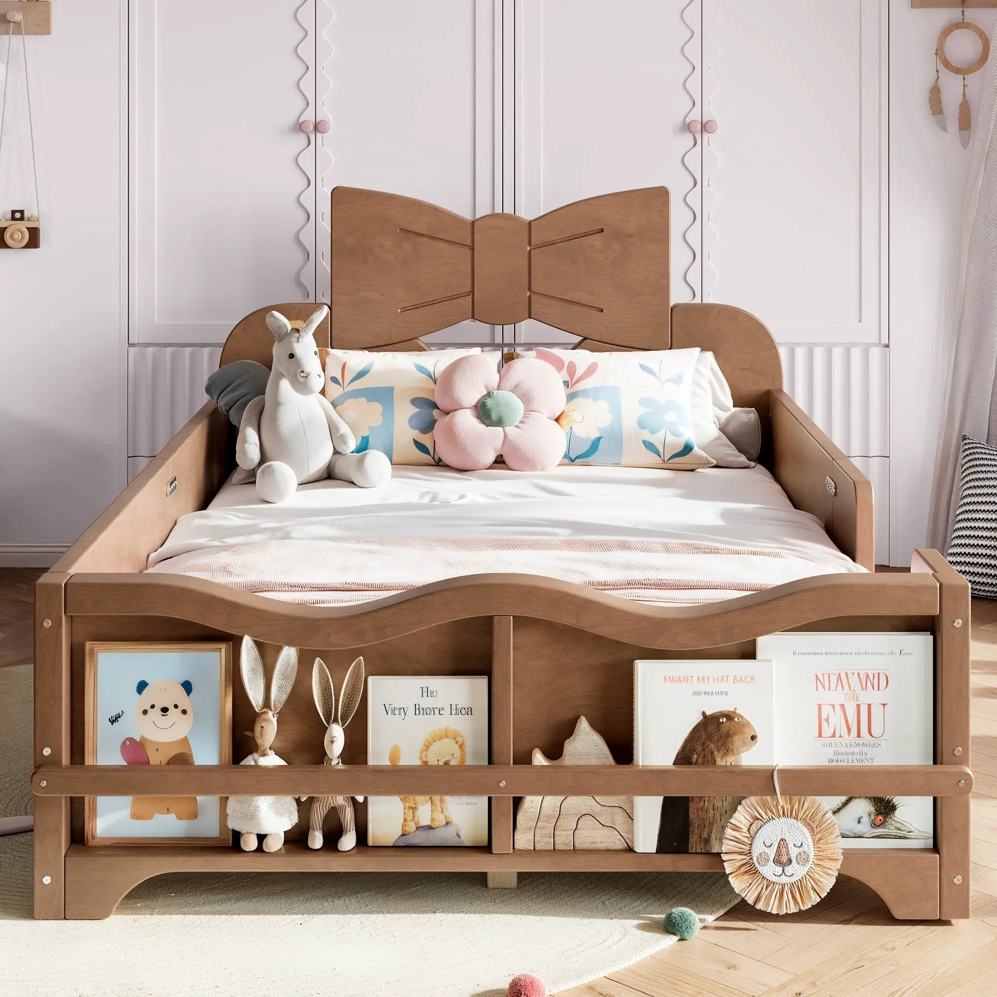 Twin Size Kids Platform Bed with Full Surround Guardrails by HouseOfZazla
