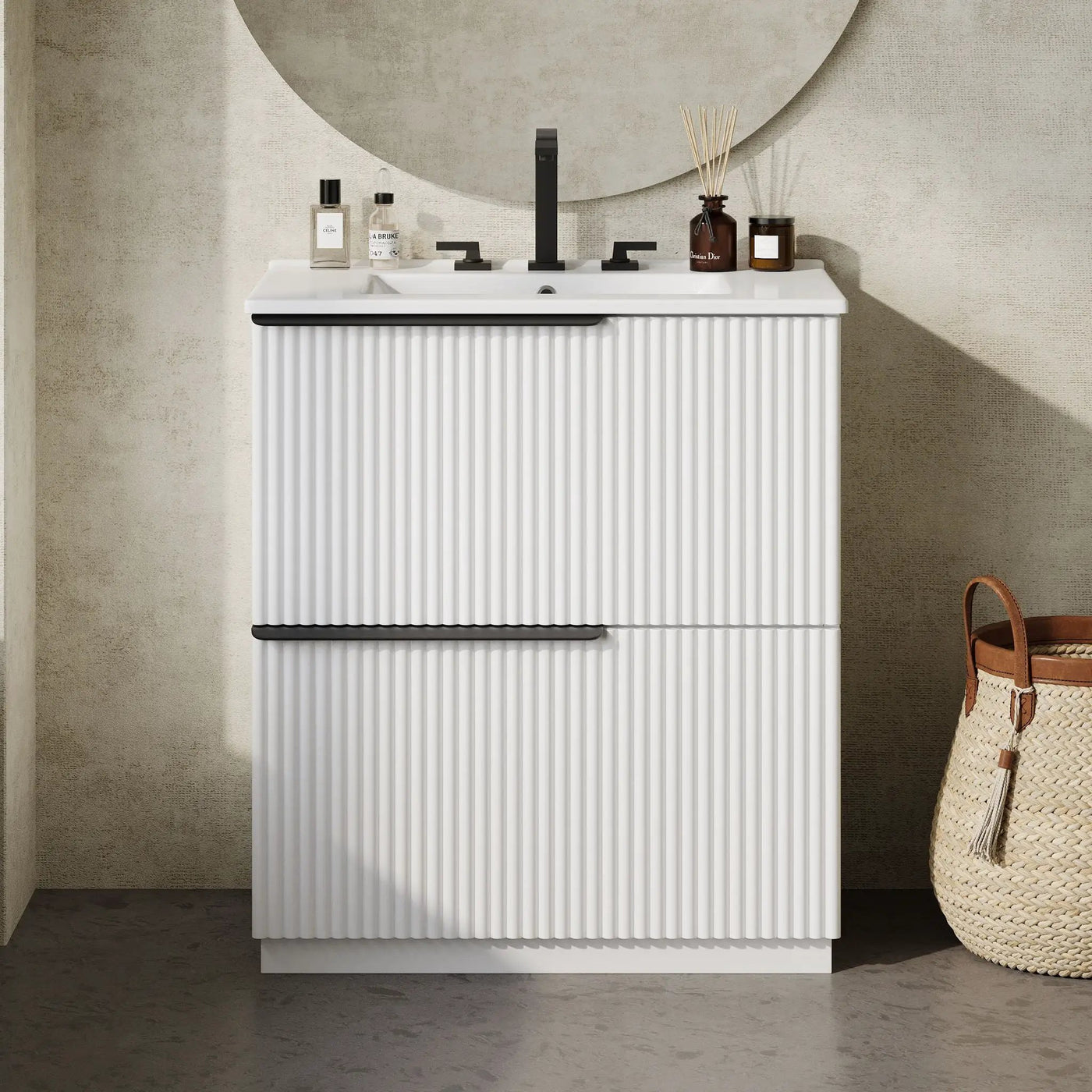 Fluted Bathroom Vanity With Ceramic Sink, Freestanding Cabinet by HouseOfZazla