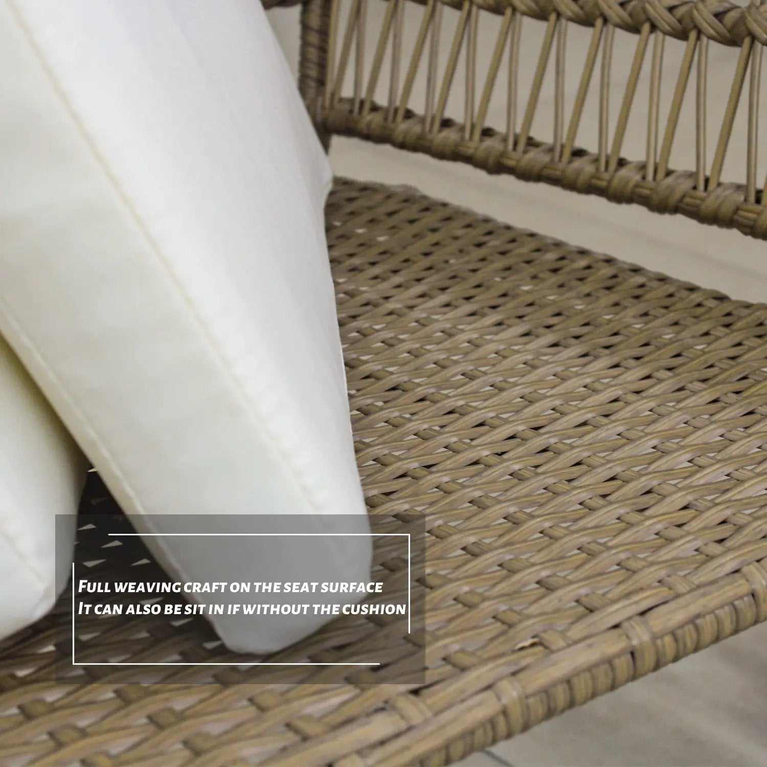 6PCS Outdoor Patio Balcony Natural Color Wicker Sofa Chair Set with Beige Cushion,Round Tempered Glass Table by HouseOfZazla