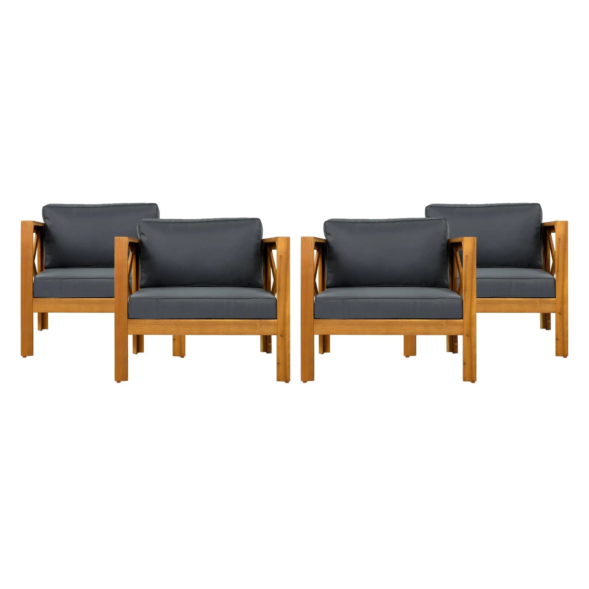 Patio Conversation Set with Foldable Acacia Wood Table and Cushioned Armchairs by HouseOfZazla
