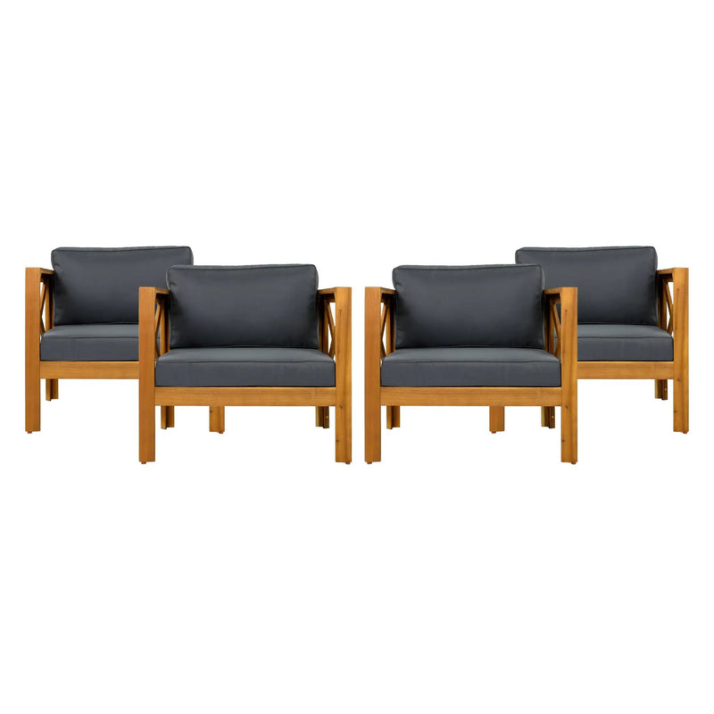 Patio Conversation Set with Foldable Acacia Wood Table and Cushioned Armchairs by HouseOfZazla