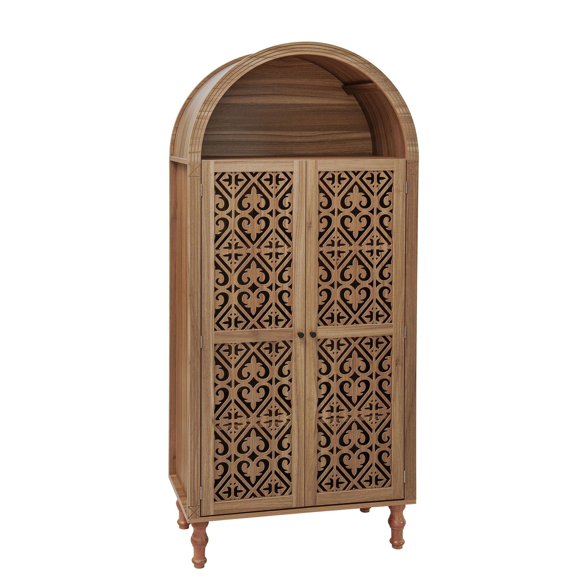 Tall Kitchen Pantry Cabinet With Hollow Carved Doors Adjustable Shelves Versatile Storage Cabinet For Kitchen - Walnut by HouseOfZazla