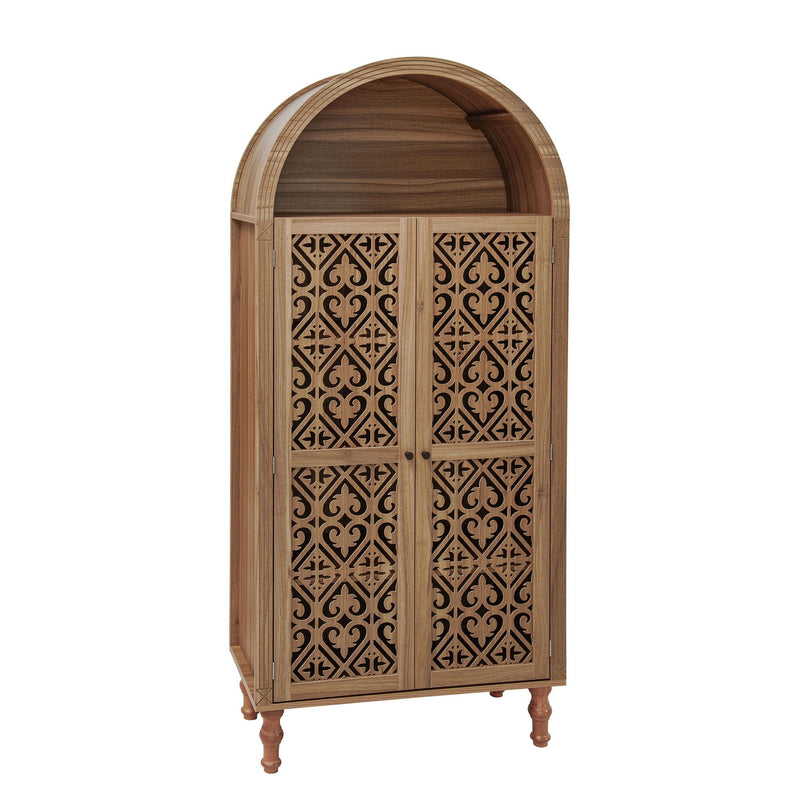 Tall Kitchen Pantry Cabinet With Hollow Carved Doors Adjustable Shelves Versatile Storage Cabinet For Kitchen - Walnut by HouseOfZazla