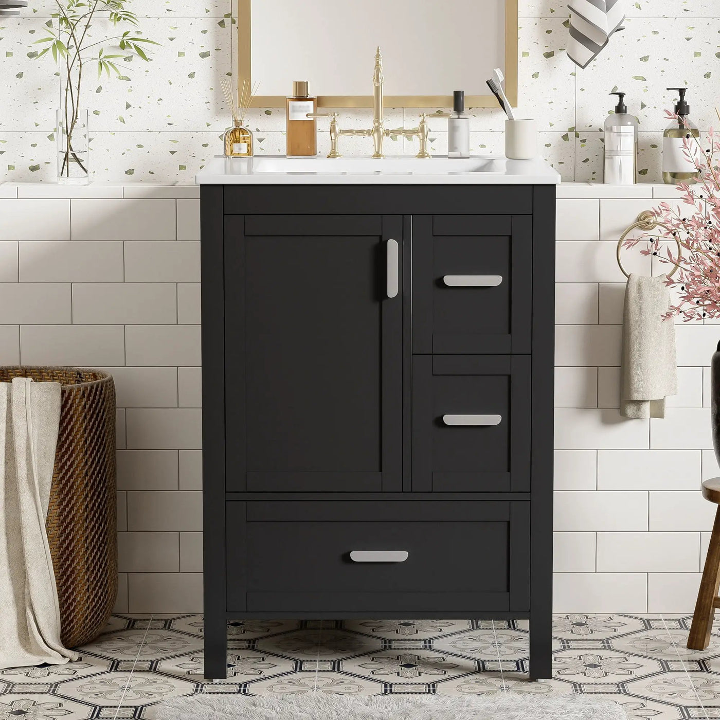 Bathroom Vanity With Sink, Soft-Close Doors, Double-Layer Shelf And 3 Drawers by Unique Piece Furniture