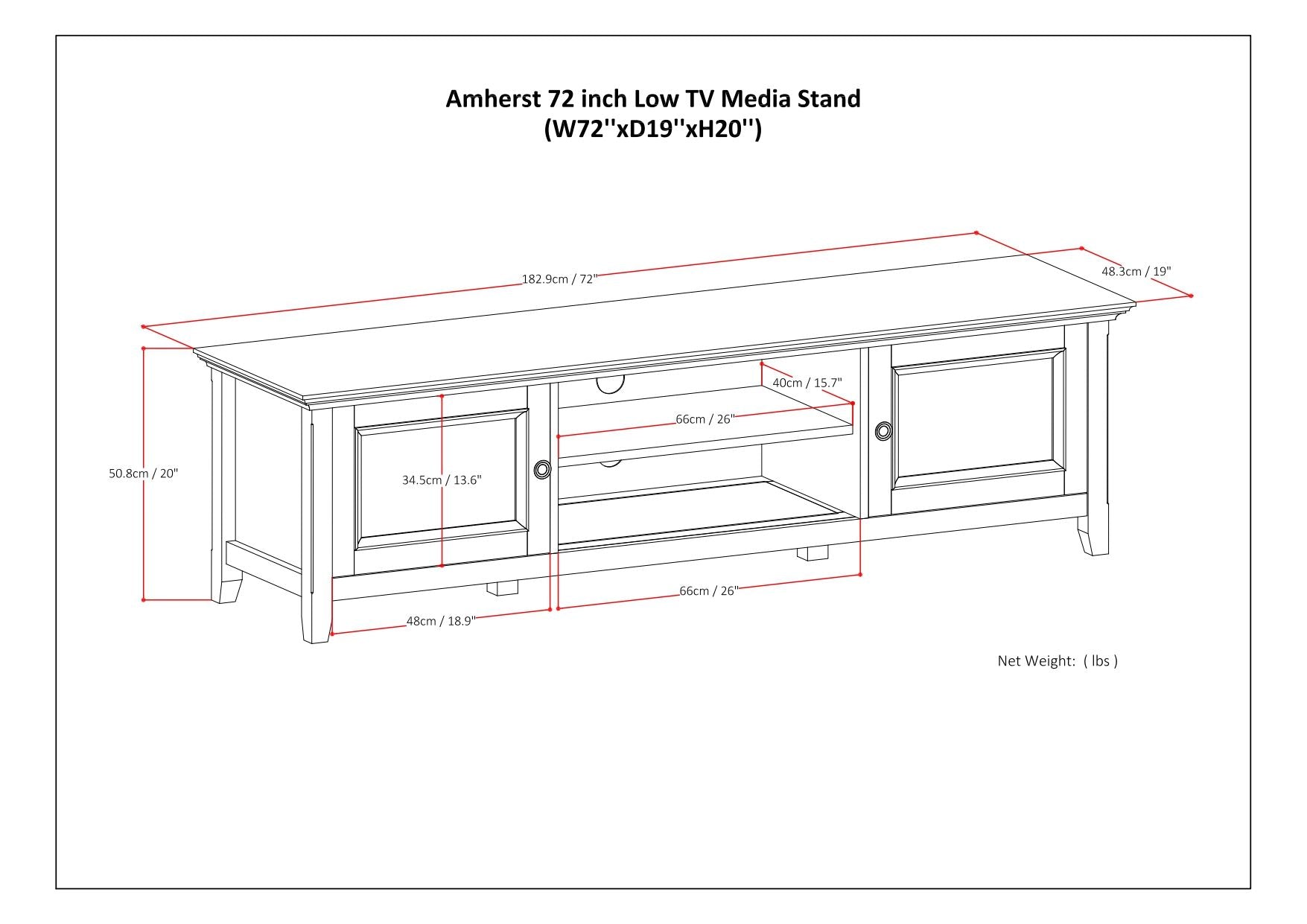 Amherst - Low TV Media Stand - Hickory Brown by HouseOfZazla