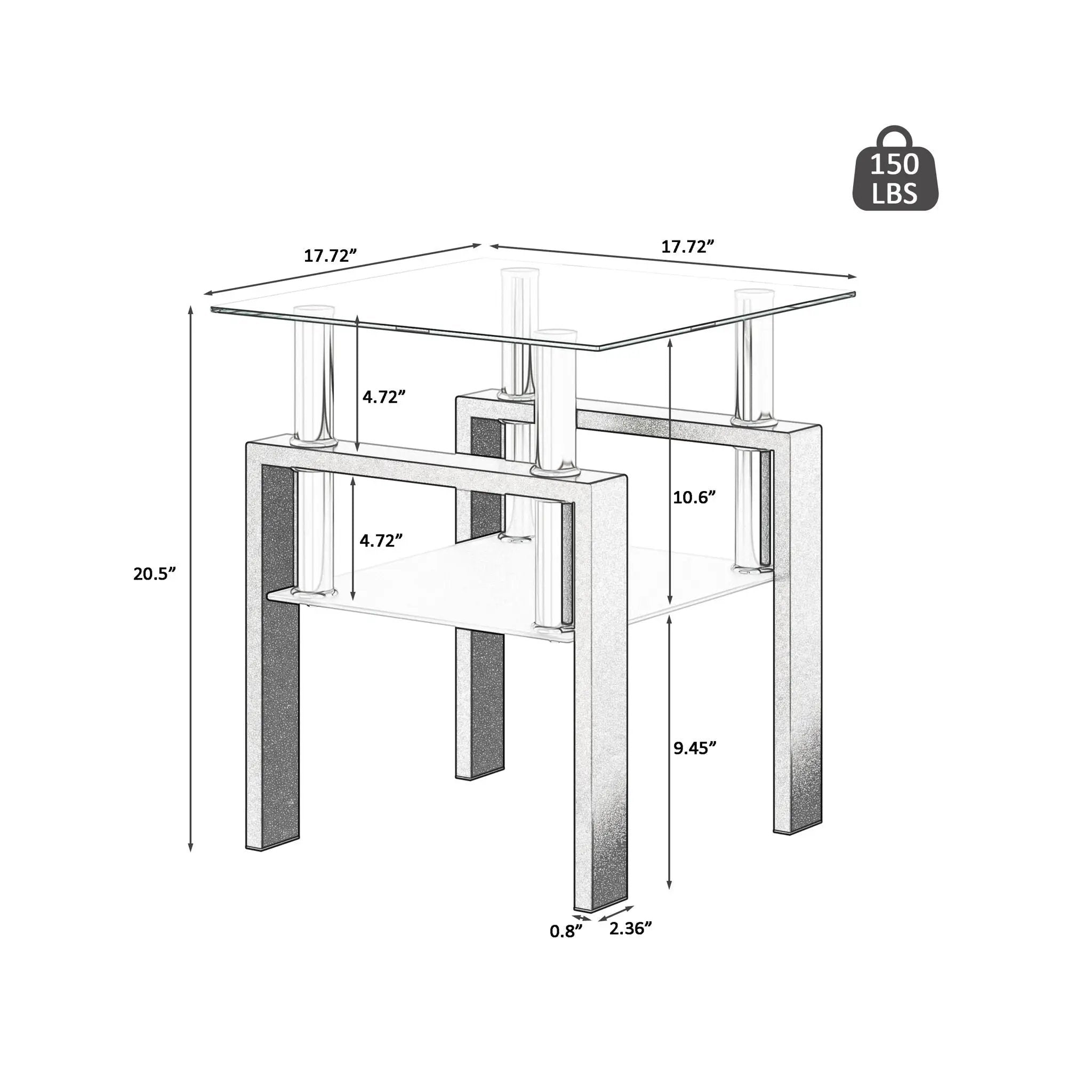 Modern Tempered Glass Tea Table, End Square Table For Living Room by Unique Piece Furniture