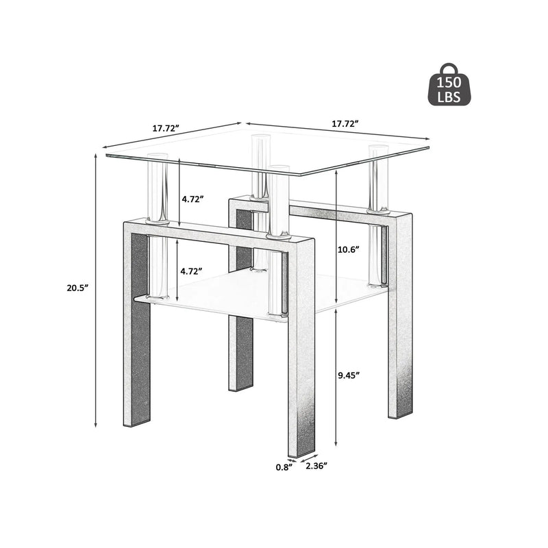 Modern Tempered Glass Tea Table, End Square Table For Living Room by Unique Piece Furniture