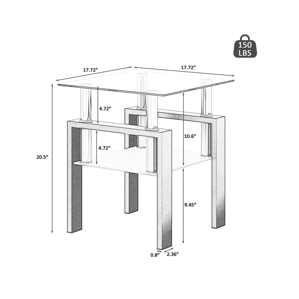 Modern Tempered Glass End Table with Metal Frame - Black or White, photo 16 of 16