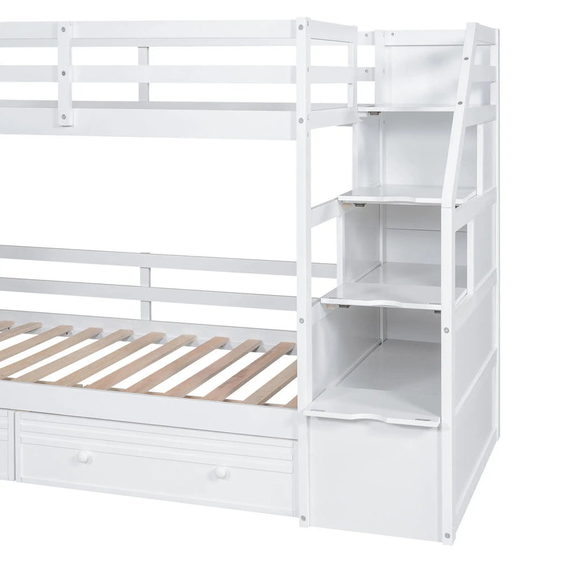Bunk Bed With Storage Staircase, Slide, Desk, Drawers, And Shelves by Unique Piece Furniture