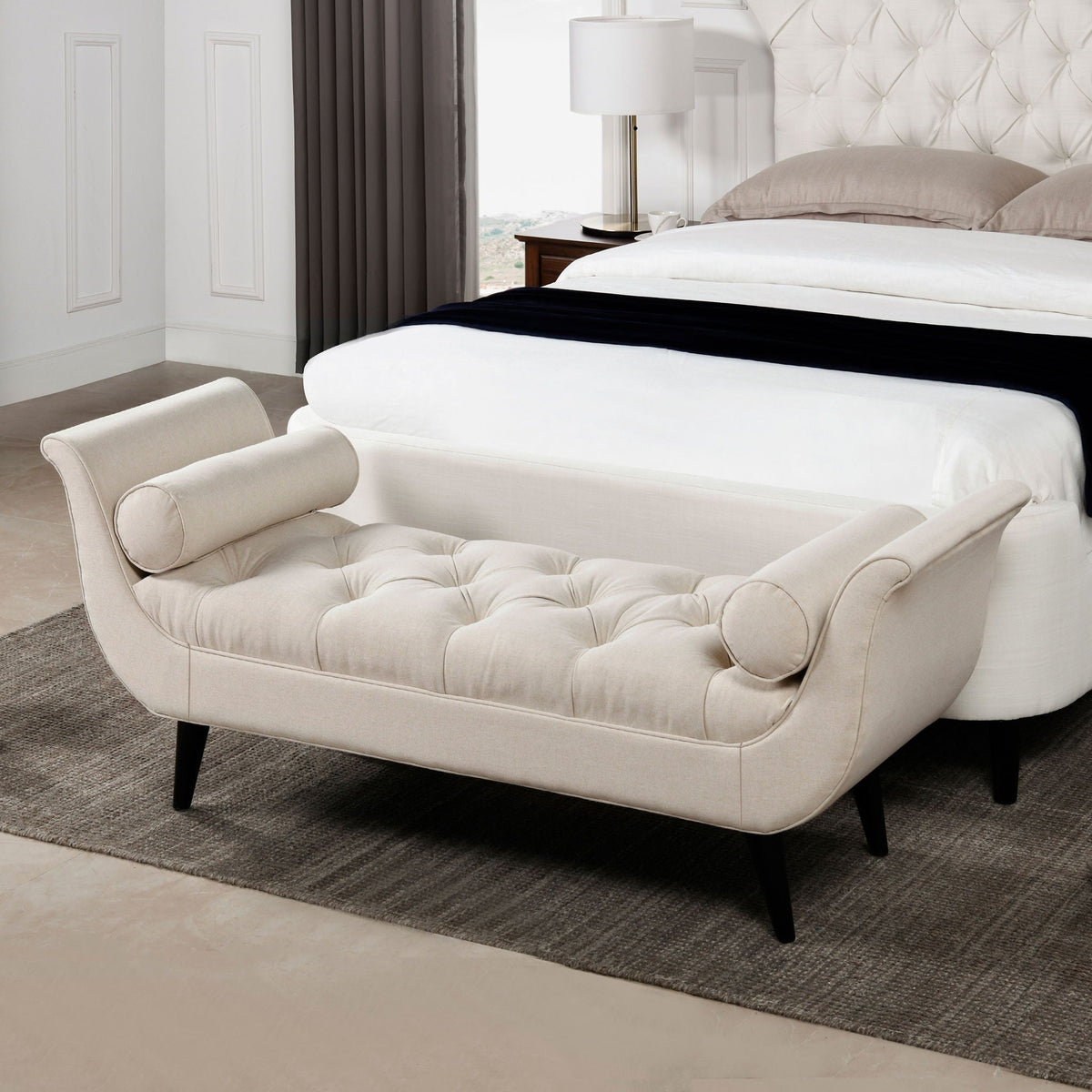 Tufted Flared Arm Entryway Bench with Flared Arms - Multiple Colors, photo 34 of 38