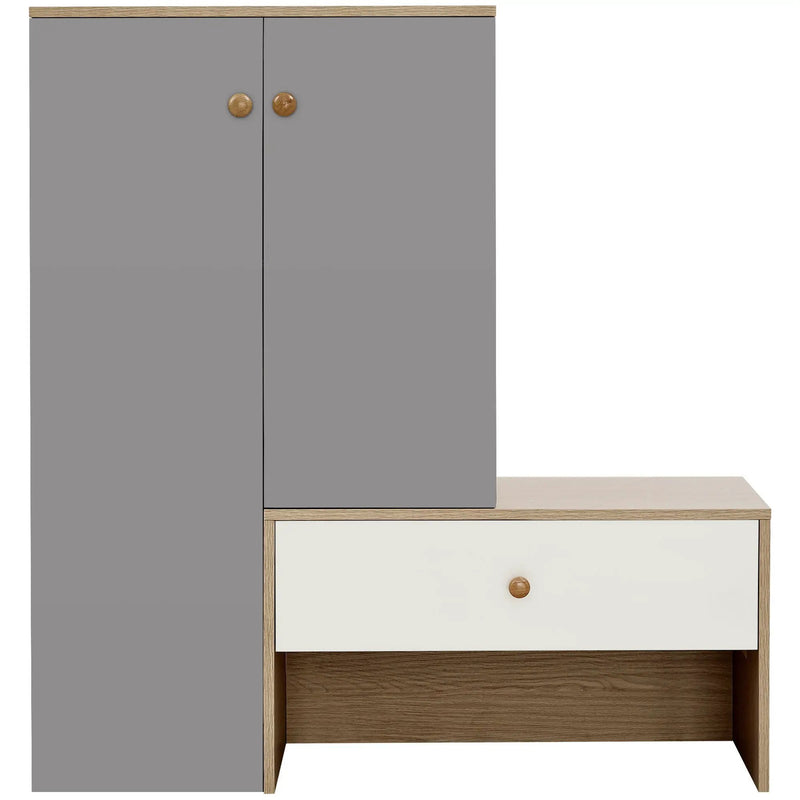 Modern Multi Functional Shoe Storage Bench & Cabinets With Adjustable Shelves - Gray / Natural Wood / White by HouseOfZazla
