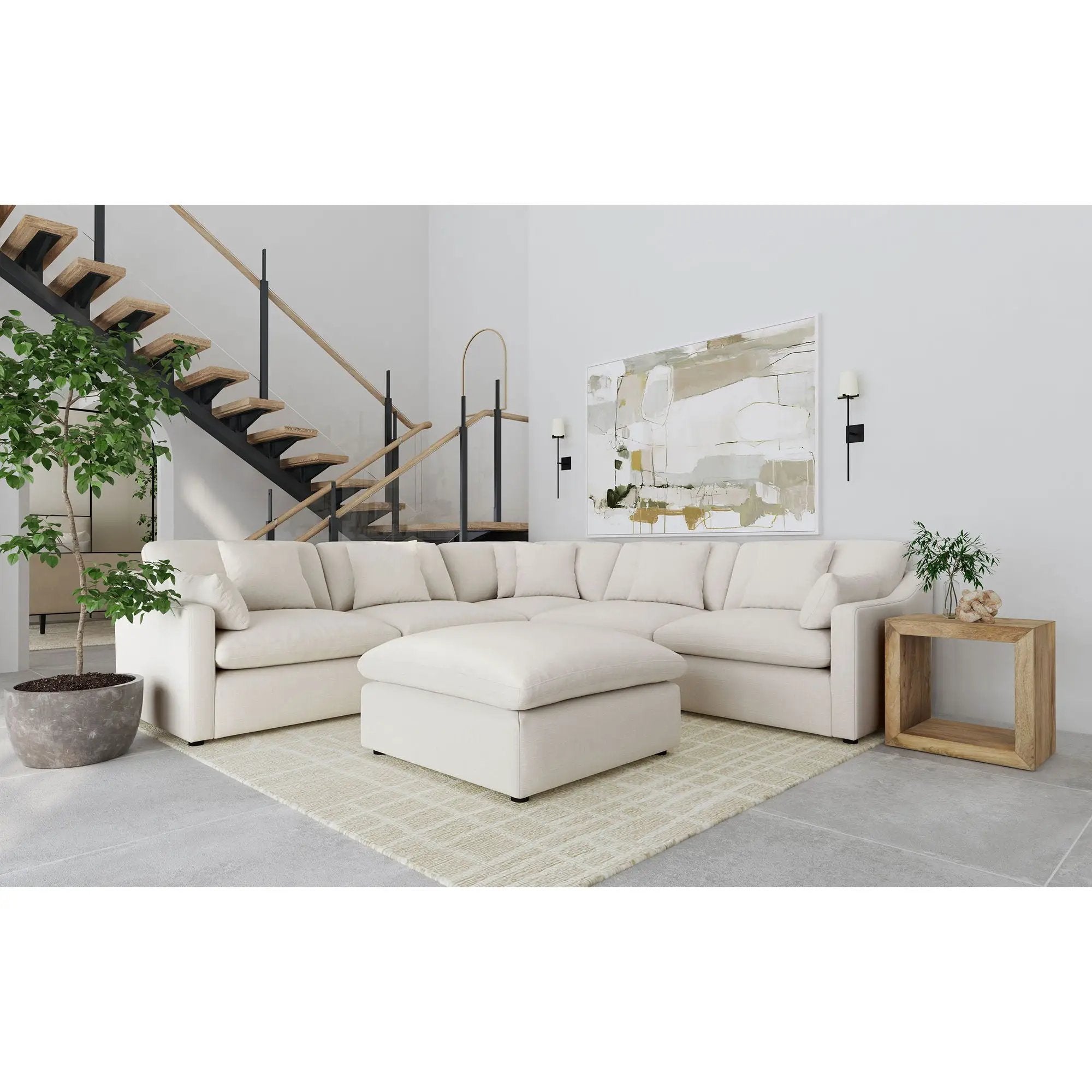 Greeley - 6 Piece Upholstered Modular Sectional Sofa - Ivory by HouseOfZazla