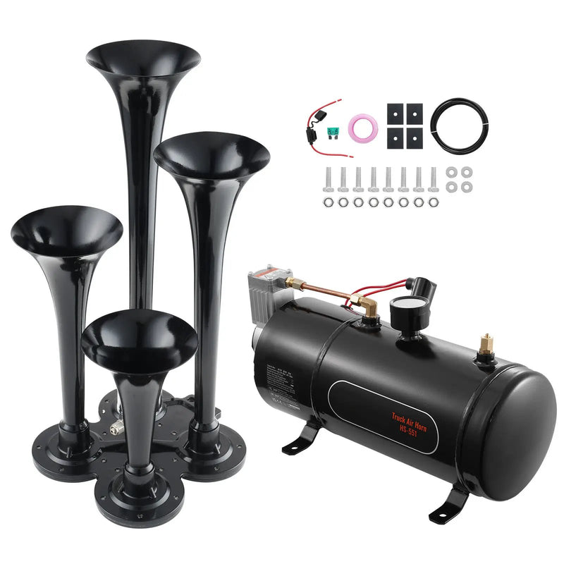 Train Horns Kit, 4 Trumpet Air Horn Kit, 150dB for Pickup Trucks by HouseOfZazla