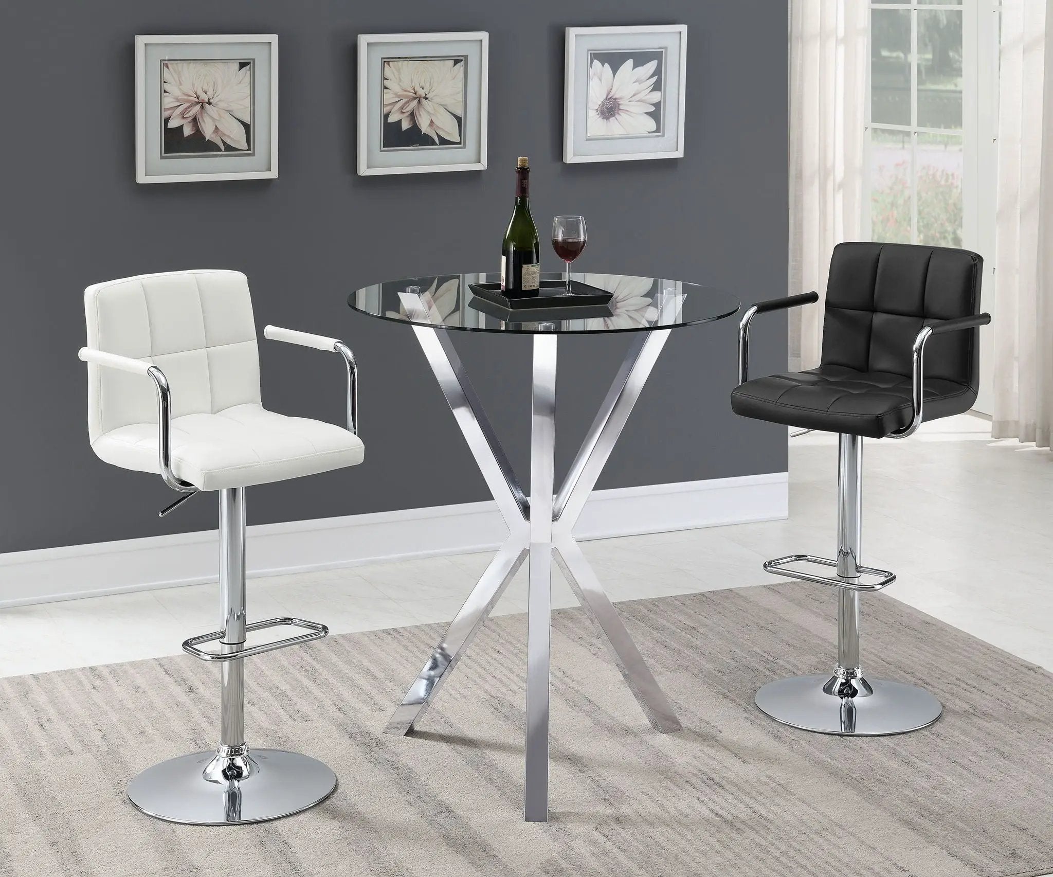 Denali Round 35-inch Glass Top Bistro Bar Table Chrome by Unique Piece Furniture