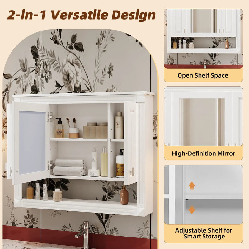 Wall-Mounted Bathroom Cabinet With Mirror And Open Shelf - White by Unique Piece Furniture
