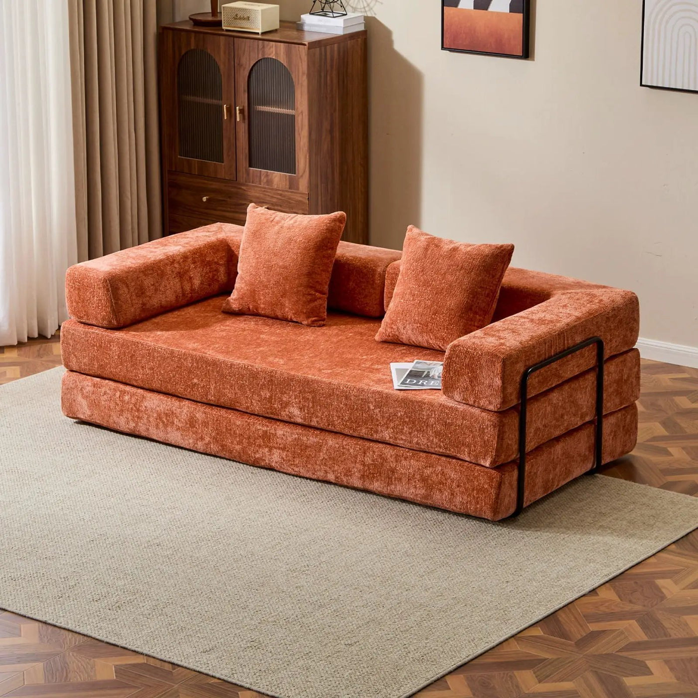 Convertible Floor Sofa Bed With Pillow Back Support Armrest by HouseOfZazla
