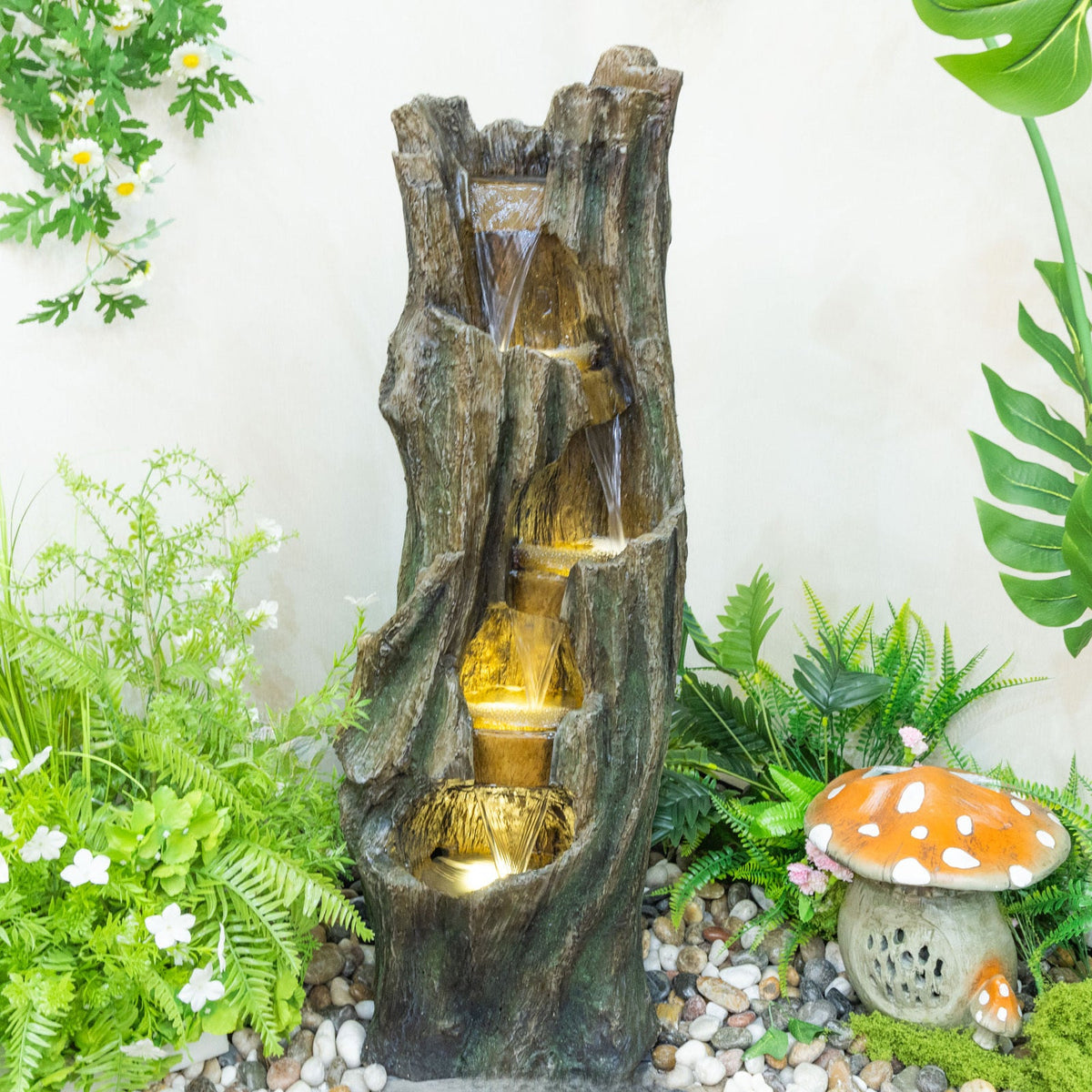 Resin Tree Trunk Outdoor Fountain 39 Inch with LED, photo 2 of 7