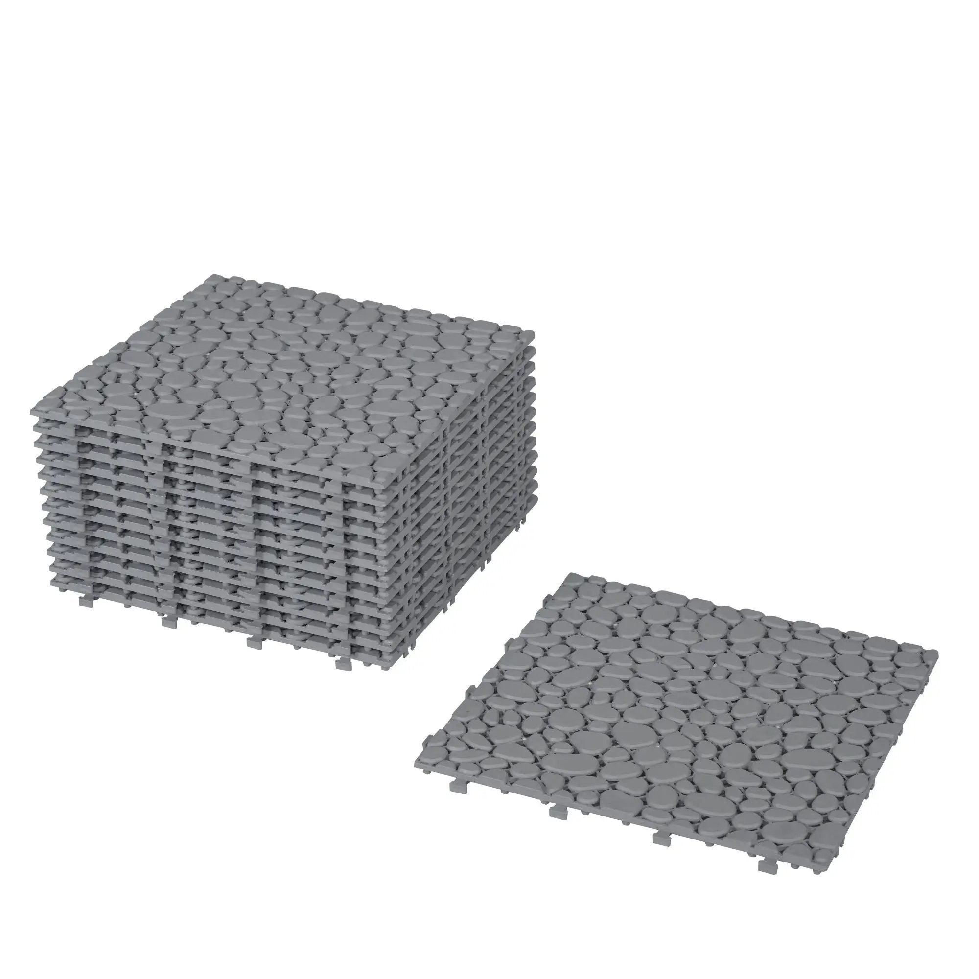 Interlocking Deck Tiles Plastic Waterproof Outdoor All Weather Anti-Slip Bathroom Shower Balcony Porch Strong Weight Capacity Upto 440 Lbs, Pebble Stone Pattern by HouseOfZazla