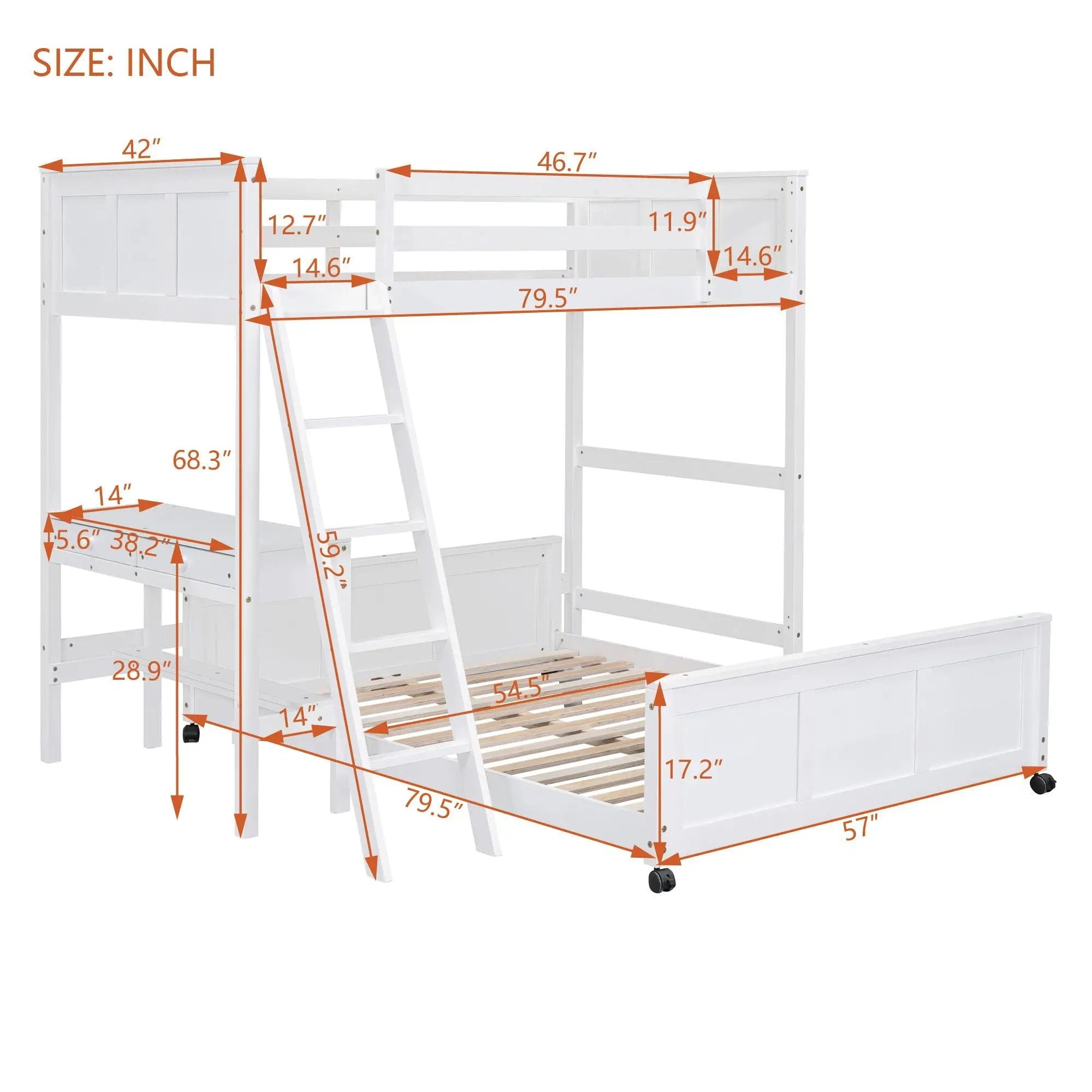 Full Over Full Bunk Bed With Desk