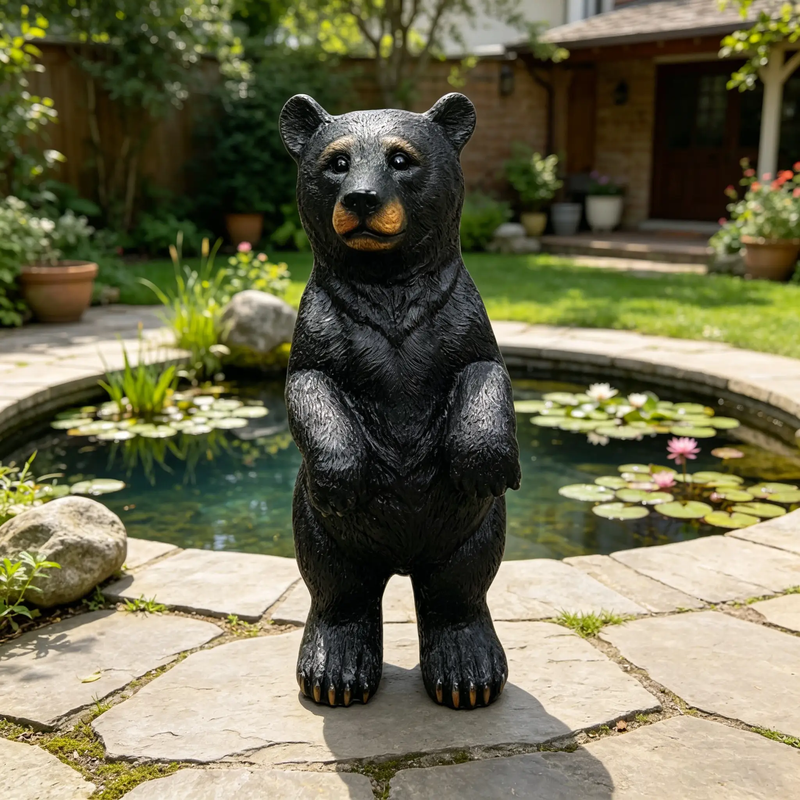 19.69" Weather Resistant Resin Standing Black Bear Sculpture by HouseOfZazla
