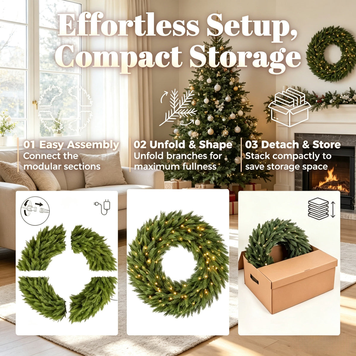 48in Pre-Lit Norwegian Spruce Christmas Wreath with 150 LED Lights - Green, photo 3 of 8