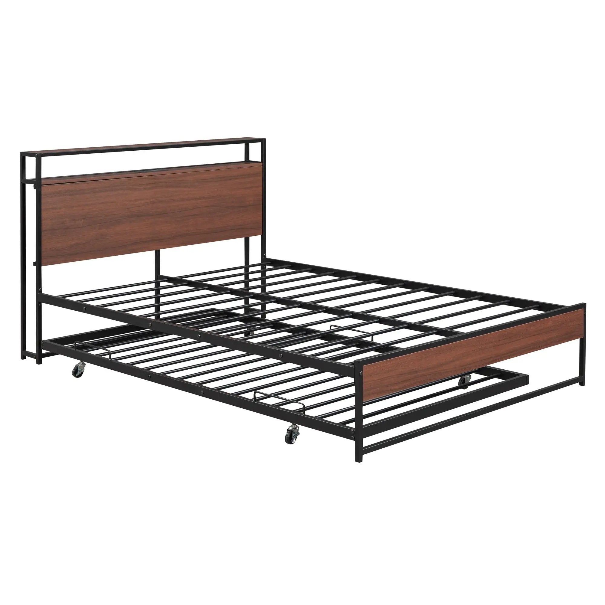 Platform Bed Frame With Trundle, USB Ports And Slat Support, No Box Spring Needed by HouseOfZazla