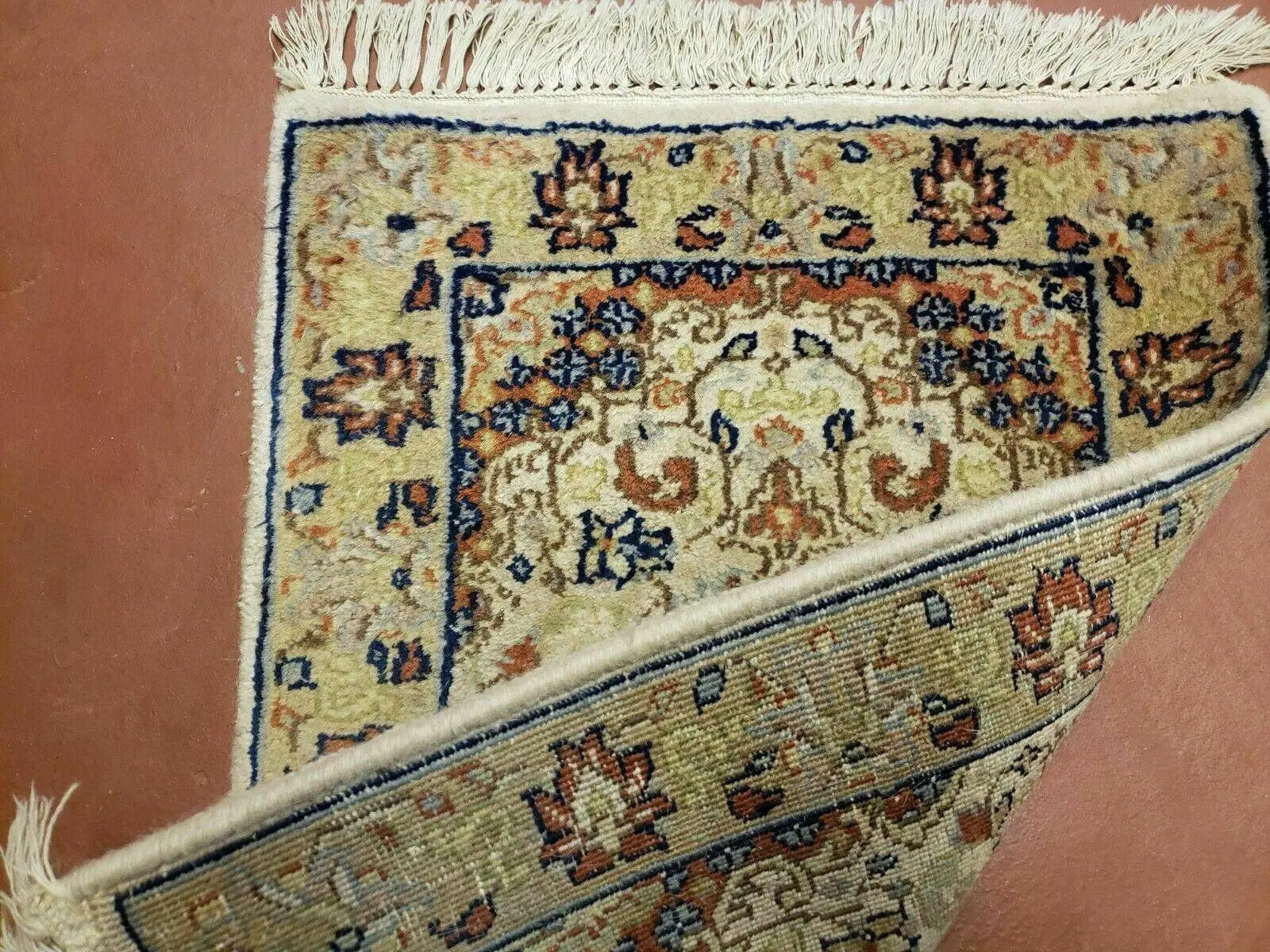 1' 8" X 2' 4" Handmade Floral Oriental Wool Rug Carpet Ivory by Jewel Rugs