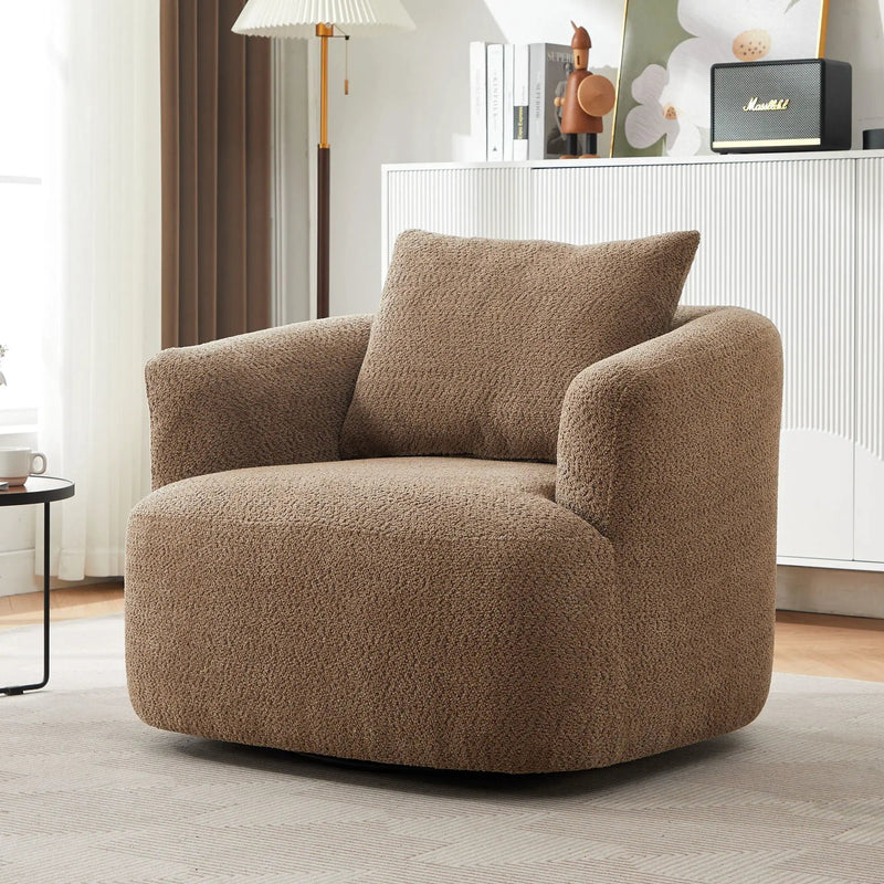 360° Swivel Barrel Sofa Chair With Throw Pillow, Upholstered Accent Chair by Unique Piece Furniture