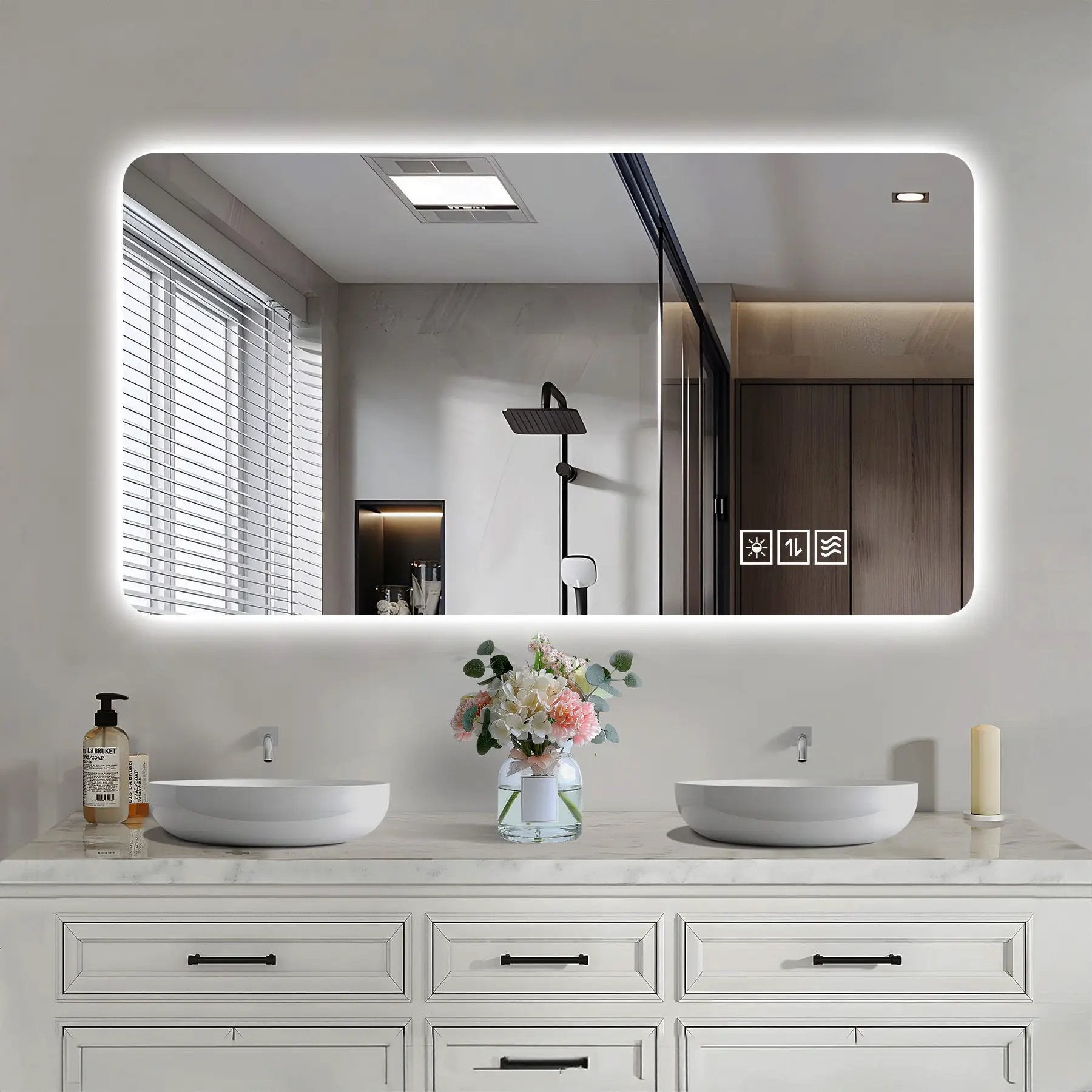 Wall Mounted Bathroom Full Length Makeup Mirror With 3 Color Lighting - Clear by HouseOfZazla