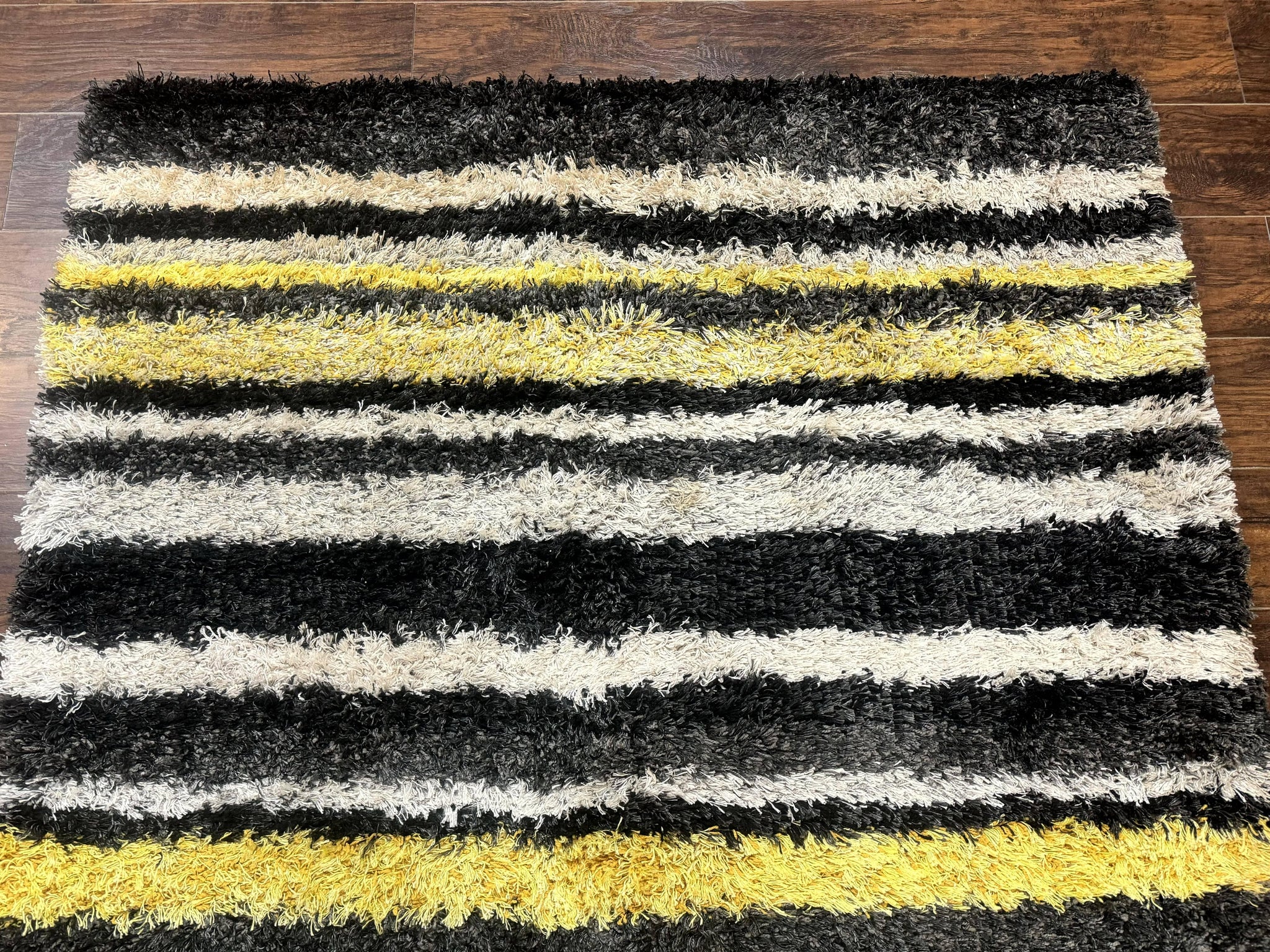 Shag Rug 5x8, Yellow Ivory Charcoal, Contemporary by Jewel Rugs